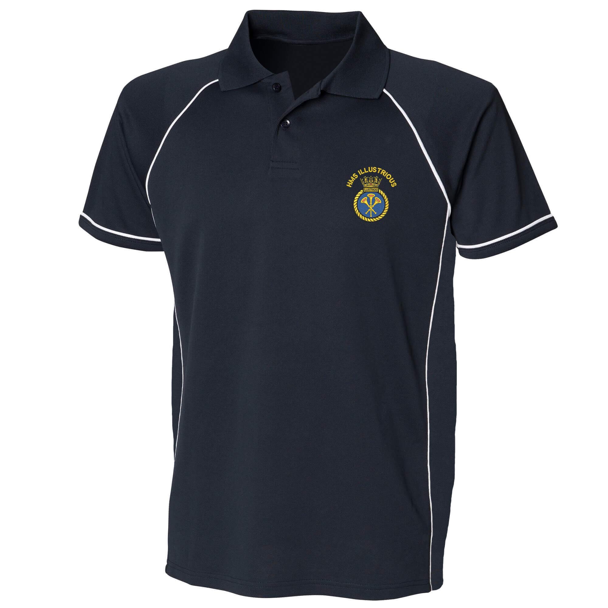 Pineapple Joe's H.M.S Illustrious Embroidered Performance Polo - X Large - Navy/White
