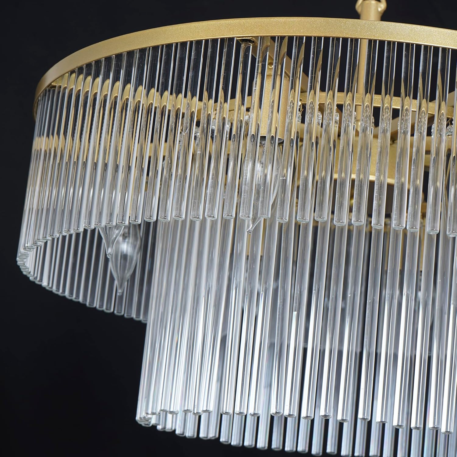 D23.6 Modern Glass Chandeliers for Dining Room 2-Tier Gold Crystal Chandelier Lamp 8 Lights Round Pendant Light Fixture Kitchen Ceiling Lighting Entryway Foyer