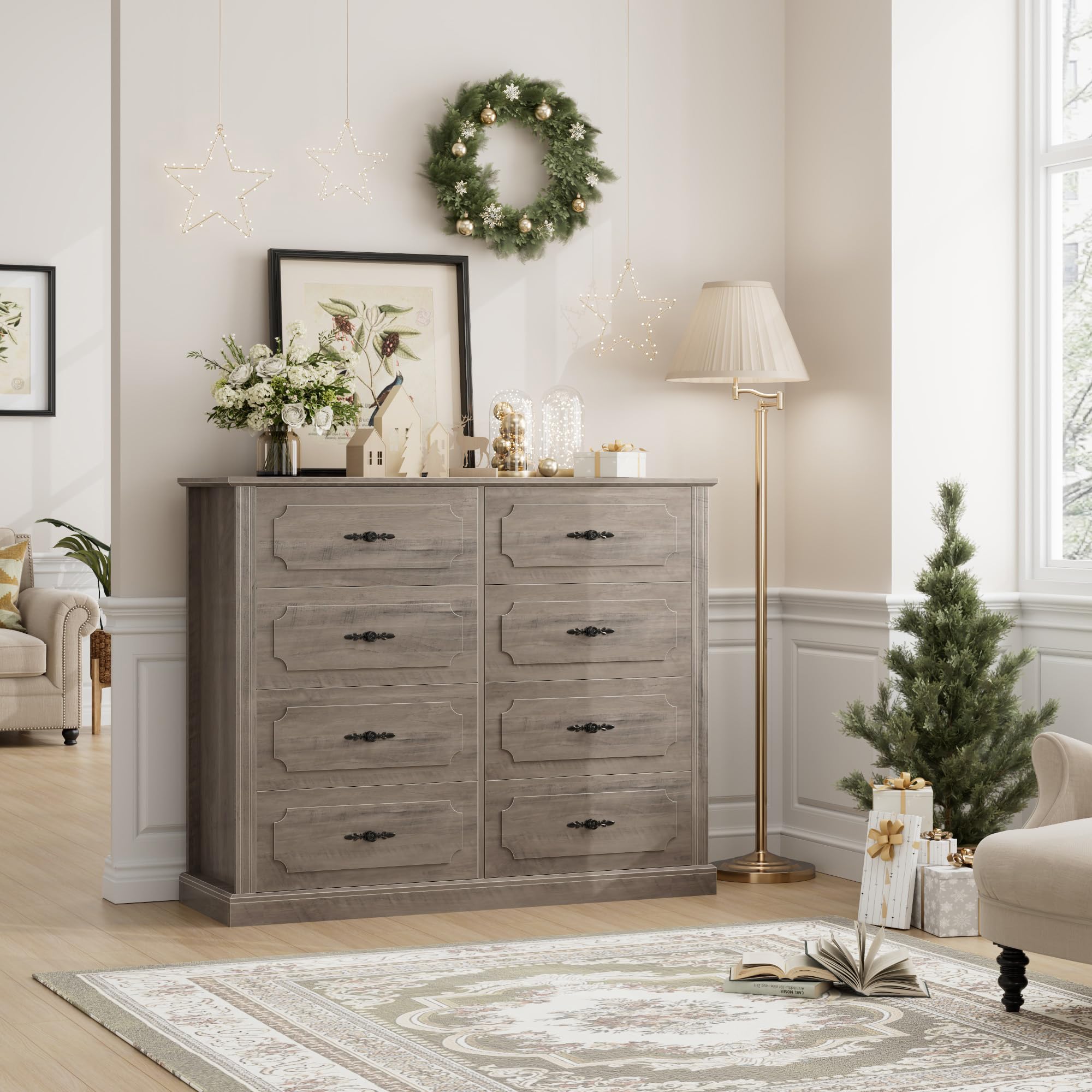 Amazon.com: FINETONES Grey Dresser Chest of Drawers, 47.2 Farmhouse Wood Dresser 8 Drawer with Steel Handles, Modern Drawers Floor Storage Cabinet for Living Room Hallway Office : Home & Kitchen Amazon.com: FINETONES Grey Dresser Chest of Drawers, 47.2 Farmhouse Wood Dresser 8 Drawer with Steel Handles, Modern Drawers Floor Storage Cabinet for Living Room Hallway Office : Home & Kitchen