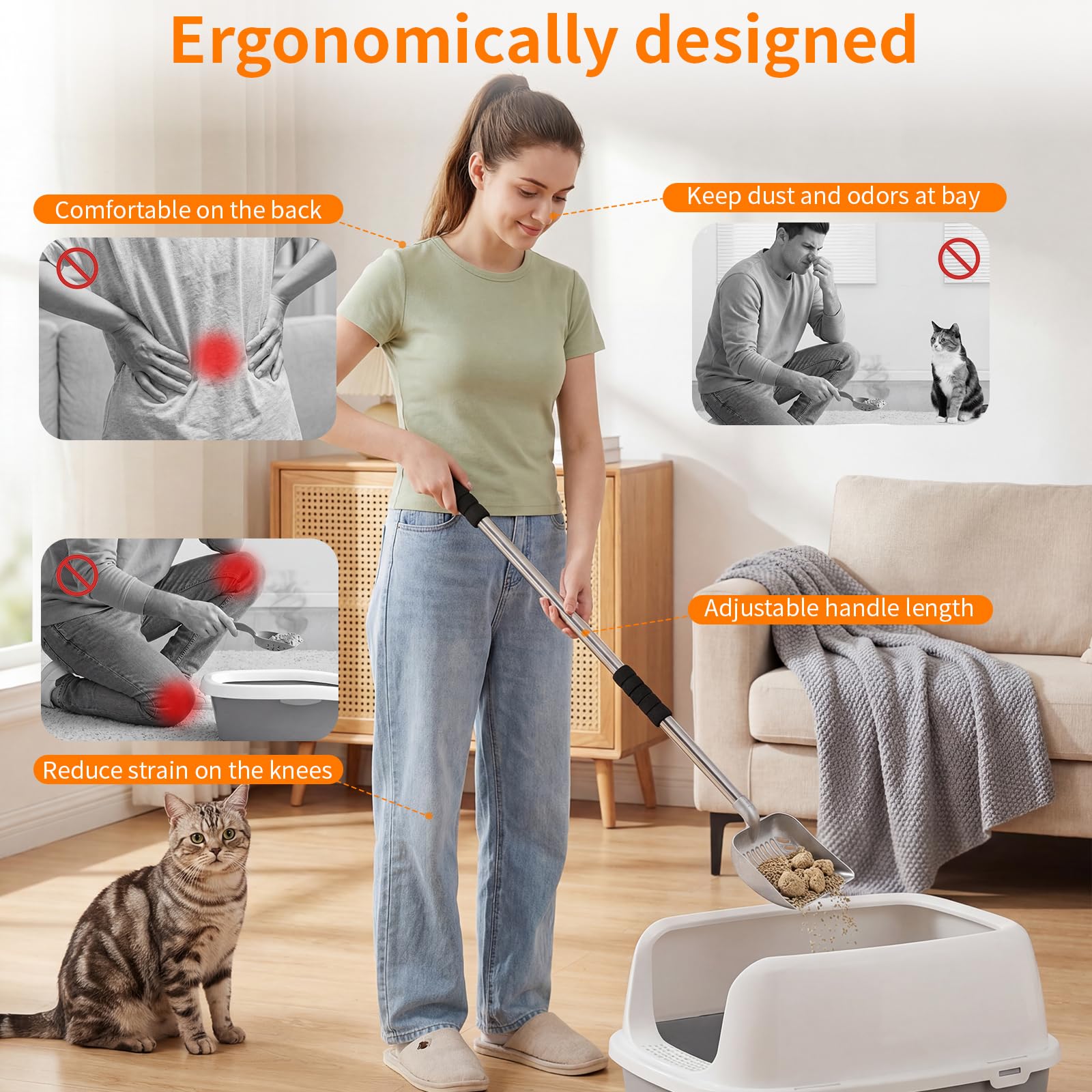 Yangbaga Metal Cat Litter Scoop with Deep Shovel&Long Handle,Detachable Stainless Steel Non-Stick Sifter with Foam Padded Grip, No Bending Back Heavy Duty Cat Litter Scooper - image 3