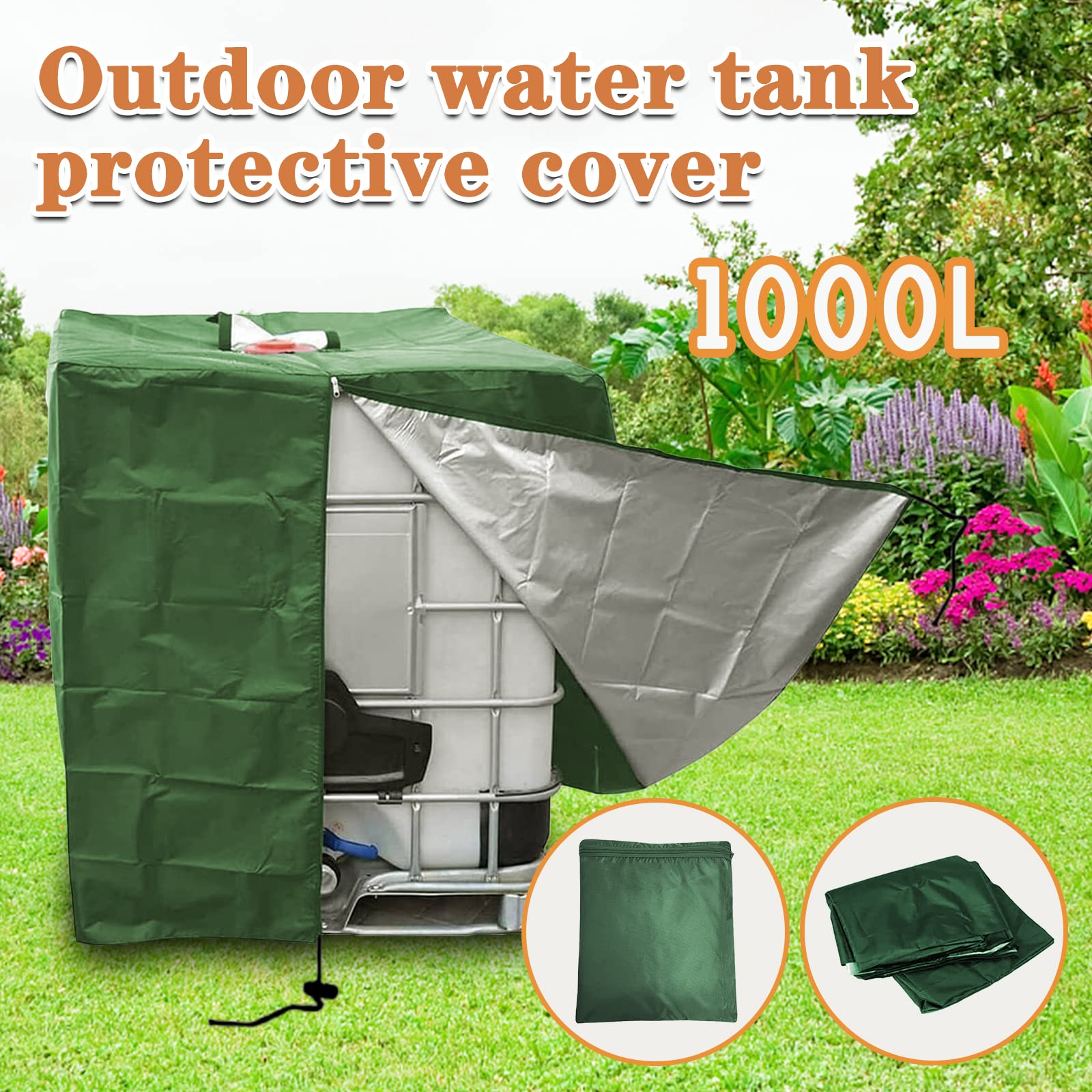 IBC pokrowiec ochronny na zbiornik IBC, pokrowiec ochronny do zbiornika na wodę 1000 l, plandeka ochronna z uchwytem i zamkiem błyskawicznym, 120 x 100 x 116 cm