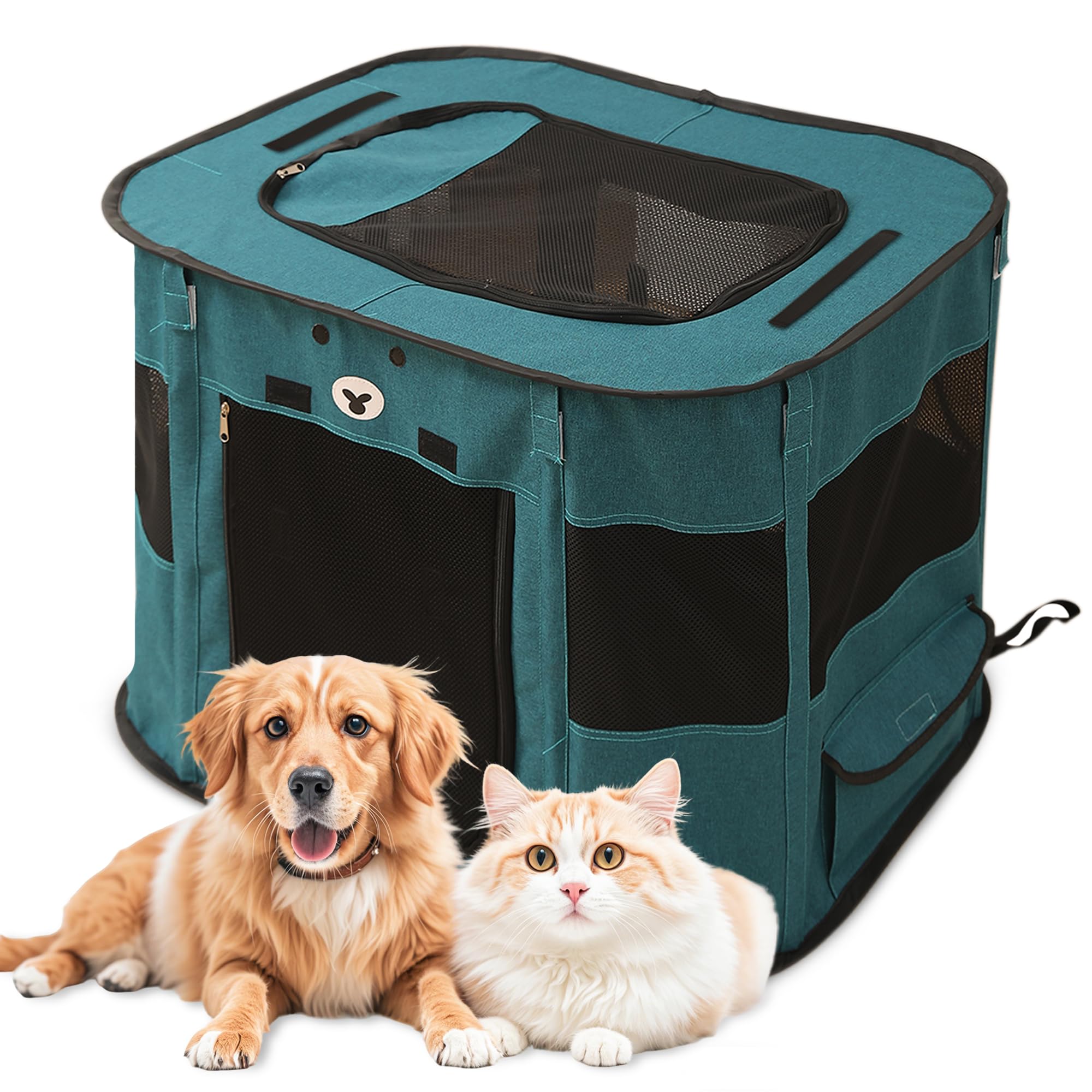 ALLSOPETS Cat Playpen for Dog Foldable Pet Play Pen for Indoor Outdoor Use Portable Dog Cat Crate Tent for Puppies Kittens Pop-Up Pet Cage for Travel Camping (Gemstone Blue