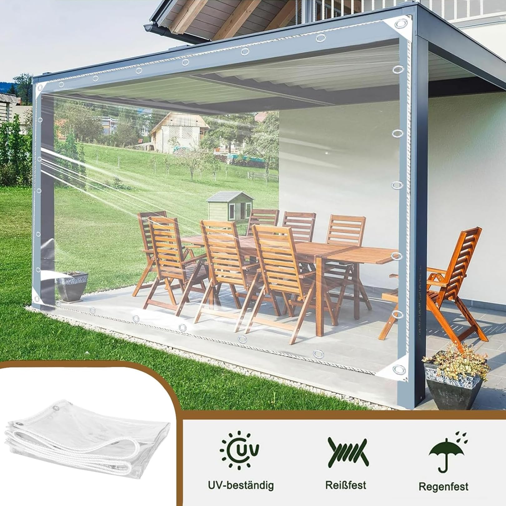 2x2m 650g/m² Wasserdicht Reißfest Plane 0.55 mm dick 2.5x4m Transparente wetterfest Kälteschutz abdeckplane mit ösen,Lochabstand 30 cm,Allzweckplane für den Außenbereich Einsetzbar Regendicht