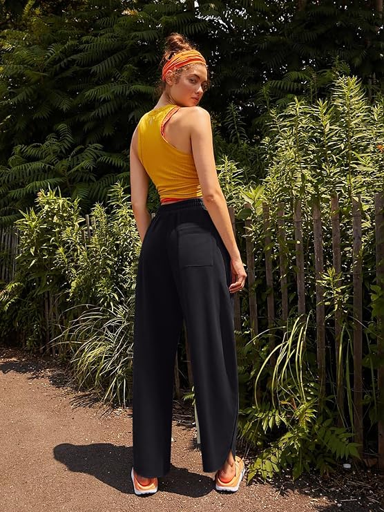 LASLULU Womens Baggy Wide Leg Sweatpants Casual Elastic High Waisted Palazzo Harem Pants with Pockets