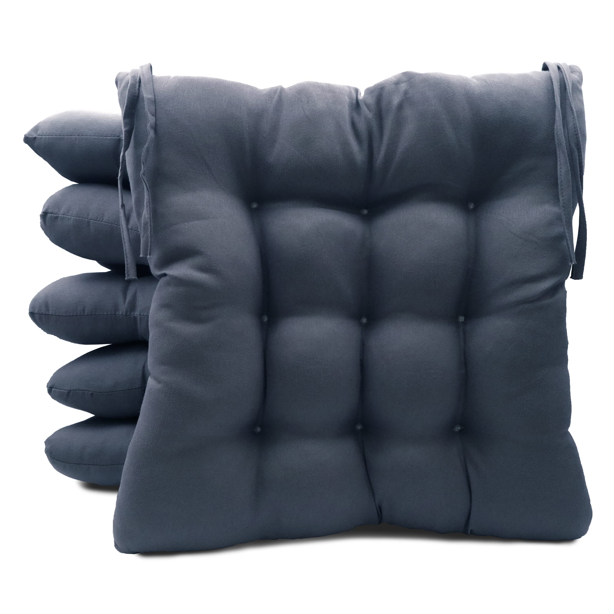 Pack de 6 Cojines para Sillas de Exterior e Interior Reversibles 40 x 40 x 7 cm, con Correas de Sujeción (Azul Marino)