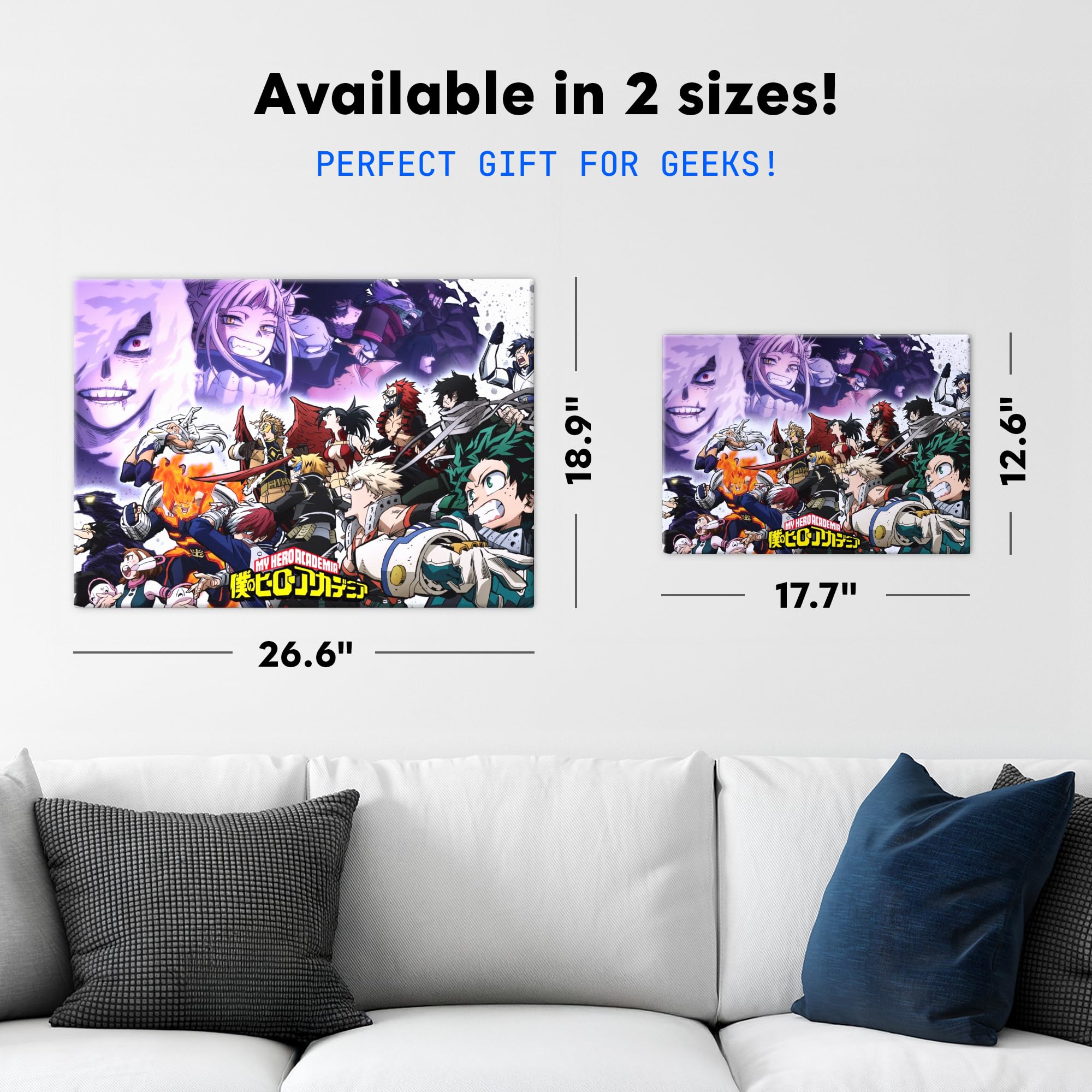 Displate Metall poster My Hero Academia MHA: Heroes and Villains Größe M | Bilder Wanddeko Wohnzimmer & Schlafzimmer Wandbilder, Geschenk. Wandkunst mit Magnet-Befestigung, ohne Bohren.