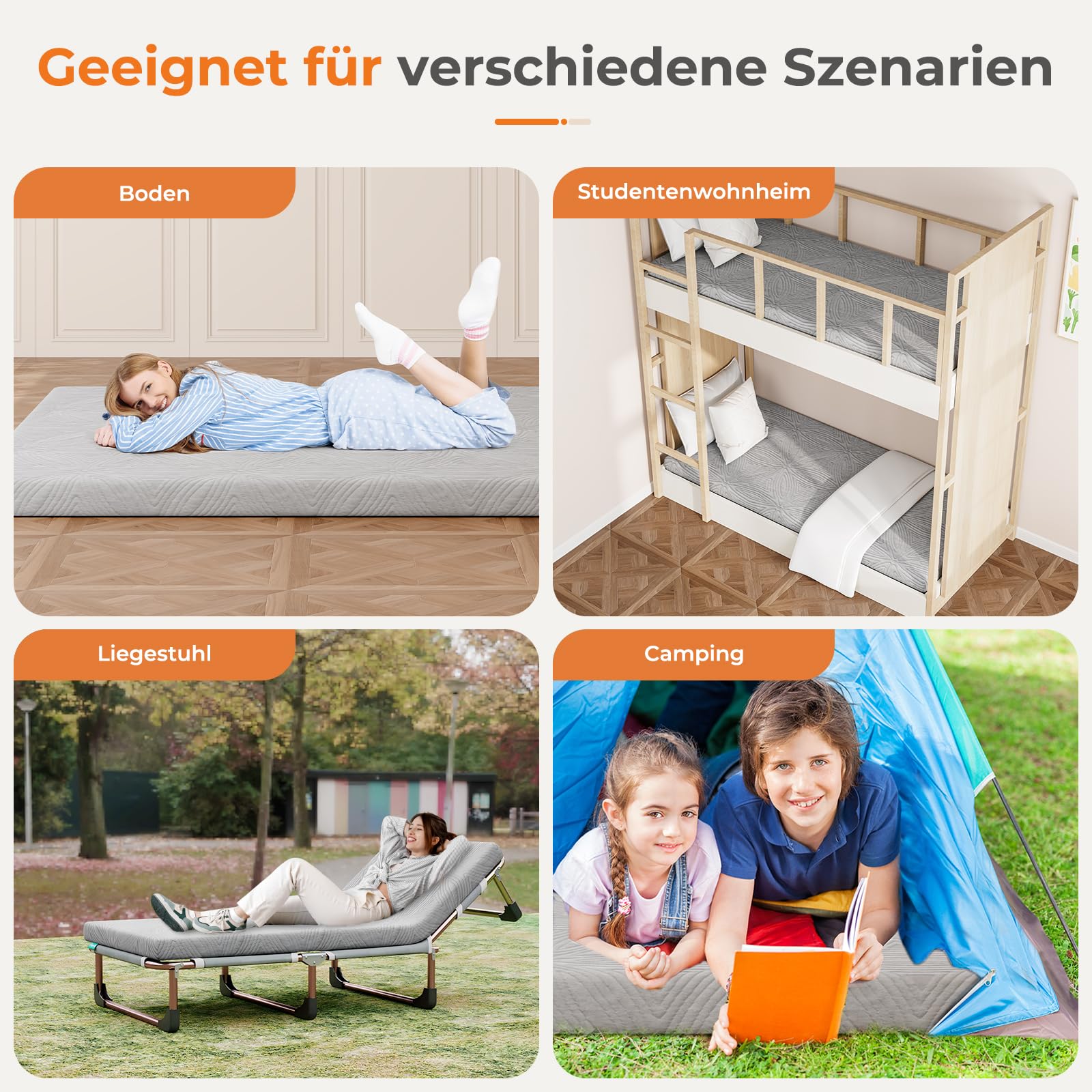 Vesgantti Topper 140x200cm, 10 cm Gel Memory Schaum Matratzentopper H3/H4, Zwei Härtegrade, Oeko-TEX Bezug 60°C waschbar, rutschfest mit Reißverschluss, für Bett & Schlafsofa grau