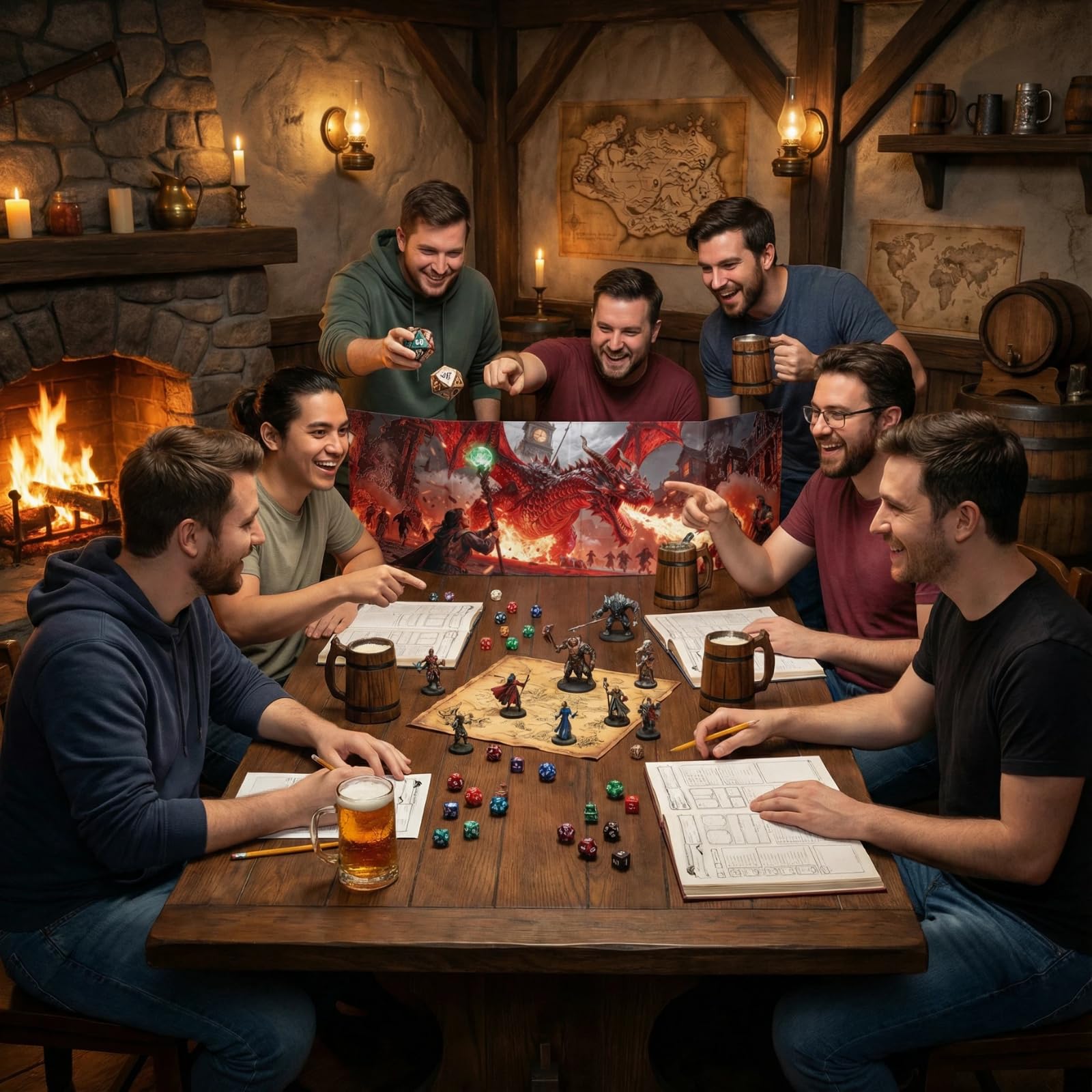 DND DM Screen pittura a olio effetto rilievo 8 pannelli con 2 tasche cancellabili a umido oscillanti e fogli per trucchi Dungeon Master Accessori Dungeon Master Dungeons and Dragons 5e Schermo GM D&D