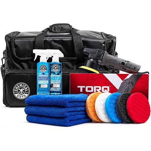 Chemical Guys, TORQX Dual Action Polisher Detailing Kit with Bag, 13-Piece | TORQX dual-action polisher with cutting, polishing and finishing pads in a range bag for paint correction