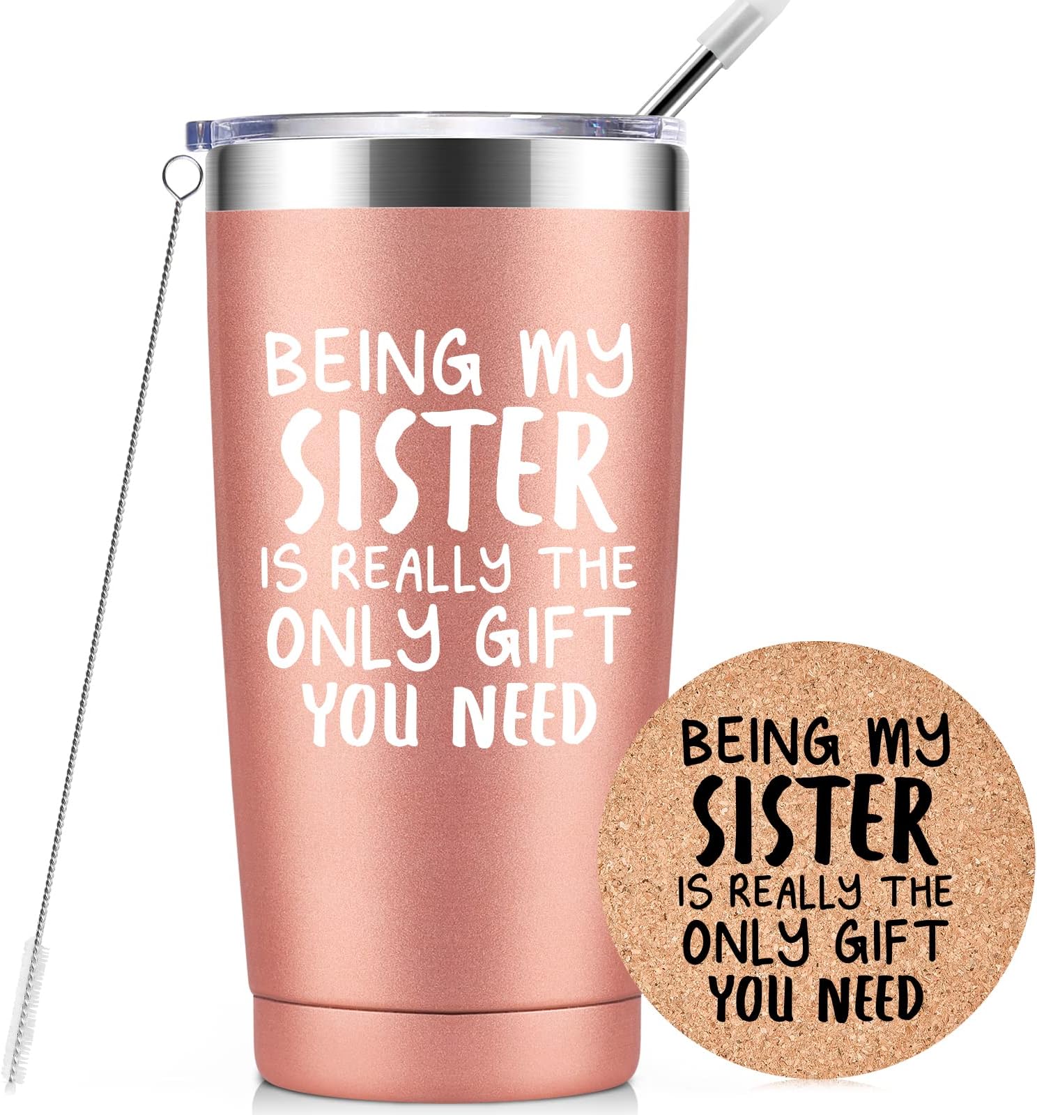 Gifts for Sister - Sister Gifts, 20oz Vacuum Insulated Tumbler Cup & Cork Coaster