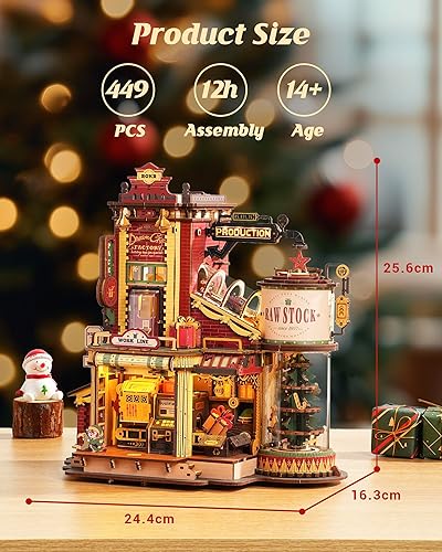 Miniatura 7 de ROKR Rompecabezas de madera 3D para adultos, kit de modelo mecánico de fábrica de regalos con música y luces, 449 piezas de rompecabezas de madera