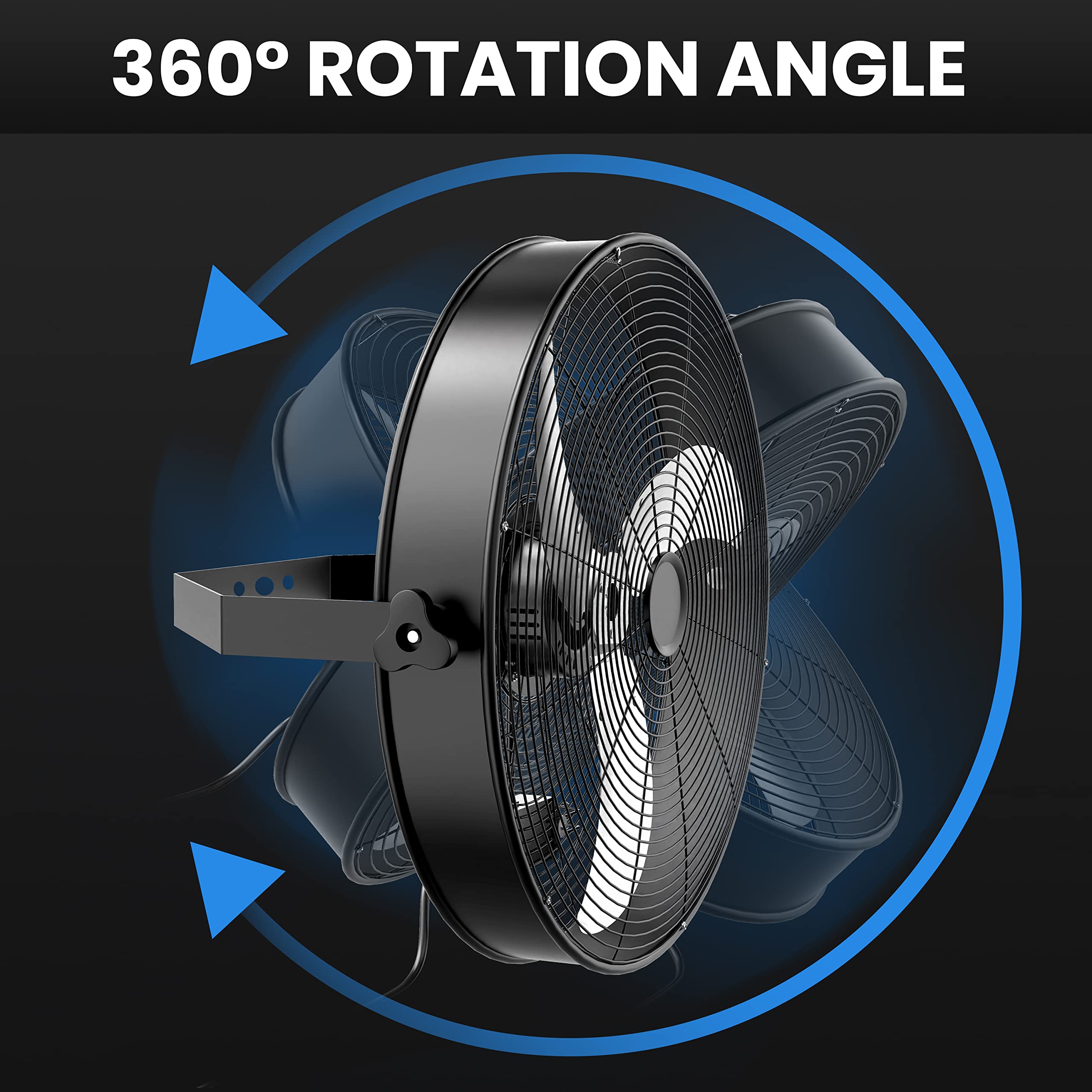 Ventilador de montaje en pared de alta velocidad de 18 pulgadas con estante, ventilador de ventilación de metal industrial/comercial de 3 velocidades, negro 6