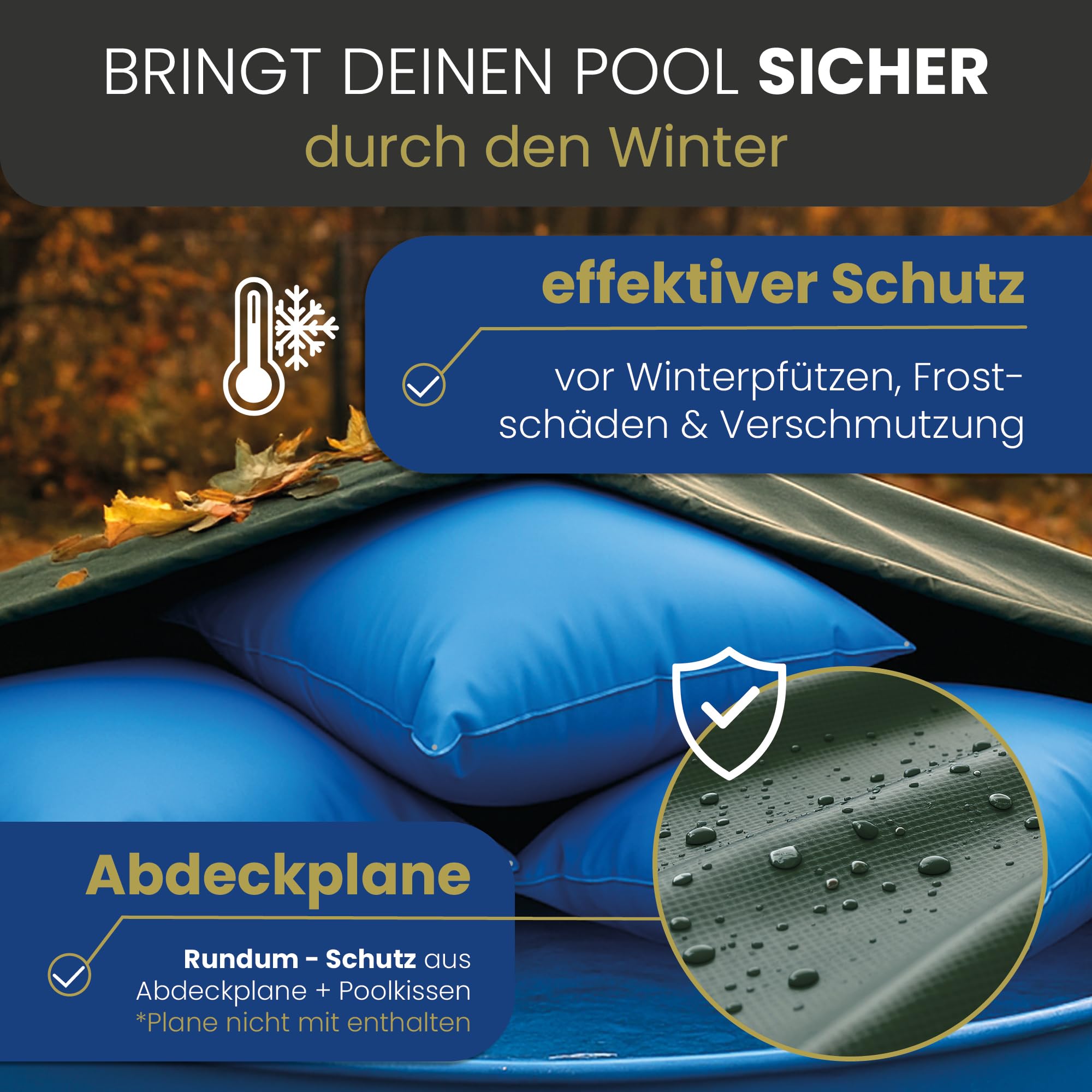 HAF Poolkissen Winter 120 x 120 cm (1 Stück) – Aufblasbare & Chlorbeständige Luftkissen für Pools zur Überwinterung – Rechteckige Winterkissen (Poolpolster) in Blau – Wasserdicht & UV-Beständig