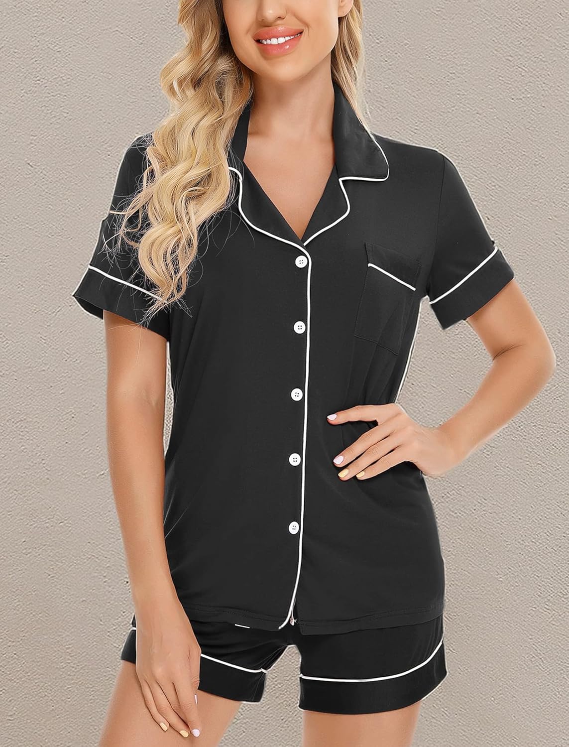 Leikar Womens Button Down Pajama Sets Bride Pajamas Sets Sleepwear Shorts Lounge Set - Image 6