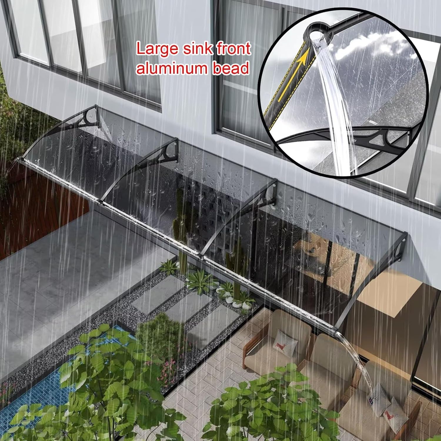 Window Awning for Door Entrance, Polycarbonate for Sun Shutter Exterior with Sink, Outside Patio Front Door Overhang Canopy, Hollow Sheet UV/Rain/Snow Protection