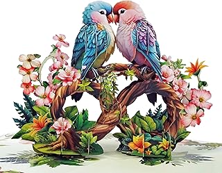 CUT POPUP.COM CUTPOPUP Anniversary Card Pop Up, Valentines Day, Wedding, Engagement, 3D Greeting Card (Parrot Couple)