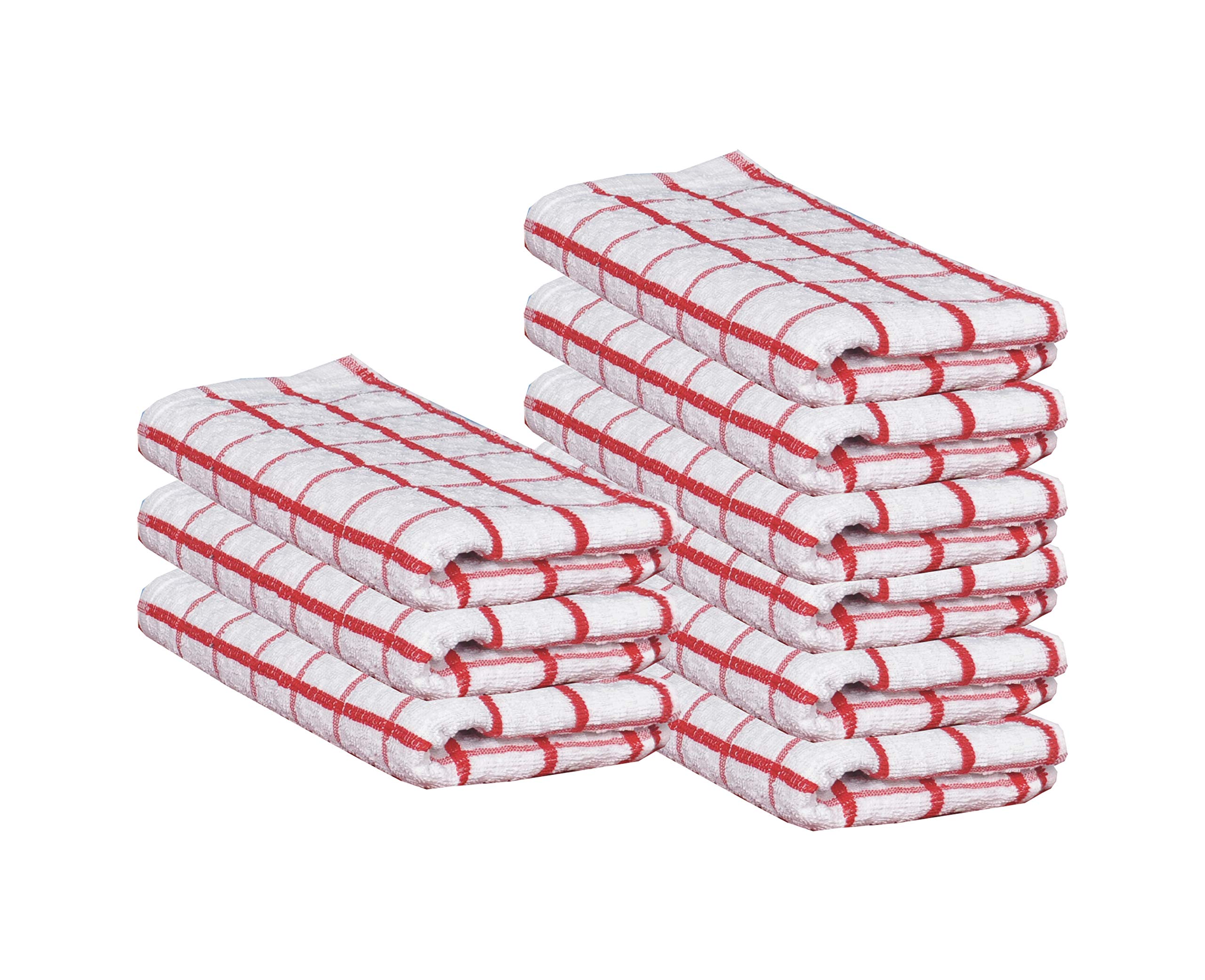 Besunshine White-Red Stripe Multi-Buy 100% Cotton Jumbo Terry Tea Towels Kitchen Dish Towels Super Absorbent (, 6)