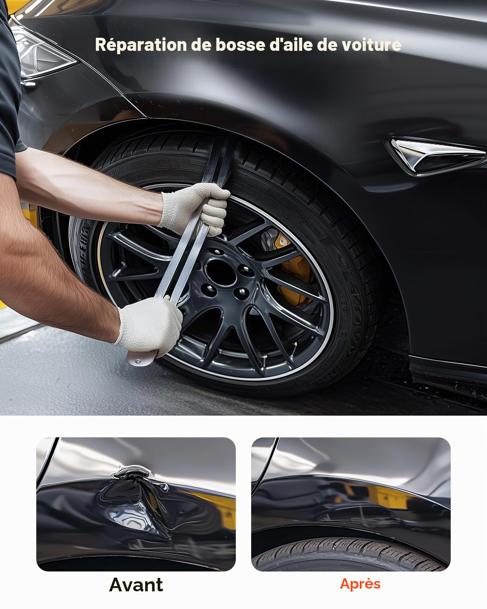 VEVOR Kit de Débosselage de Carrosserie, Outil de Réparation de Dommages aux Ailes, avec Barre Courbée, Pied-de-Biche, Marteau en Caoutchouc, Airbag, Stylos Détachables et de Réparation, Garage