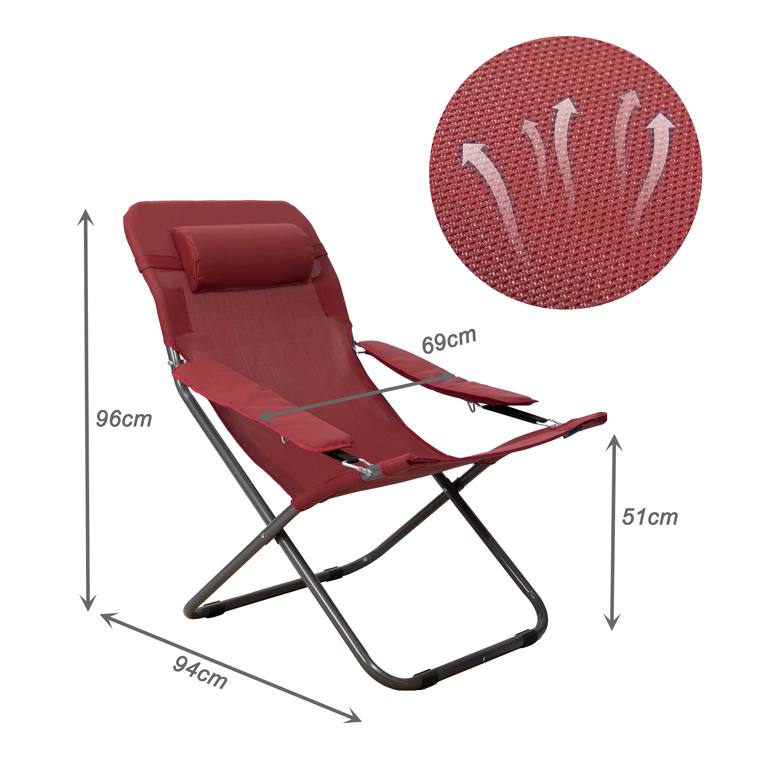 HOMECALL - Silla de camping plegable con respaldo ajustable de textileno 2 × 1, rojo