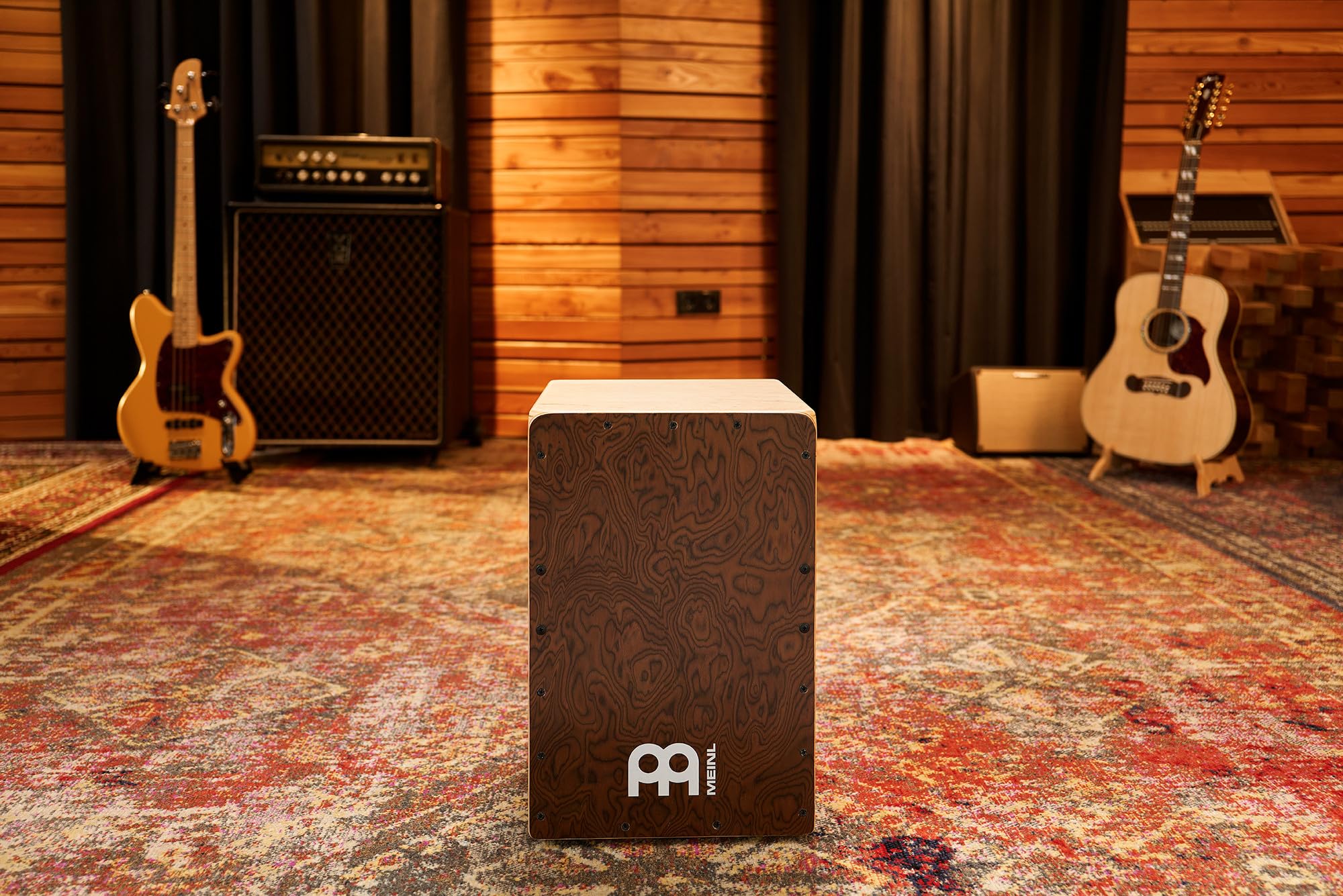Meinl Percussion Snarecraft Cajon Instrument - Drum Box Compatto con 2 Cordiere - Superficie di Suono Radica (SC80BW)