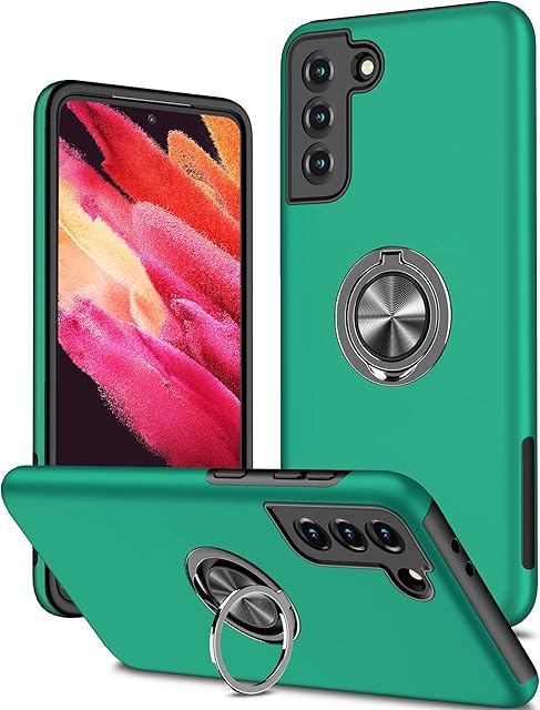 KRAFTCARE for Samsung S22 Case with Kickstand Ring, Upgrade Shockproof and Anti Scratch 360° Magnetic Ring Holder Stand Protective Phone Case Cover for Samsung Galaxy S22 5G - Dark Green