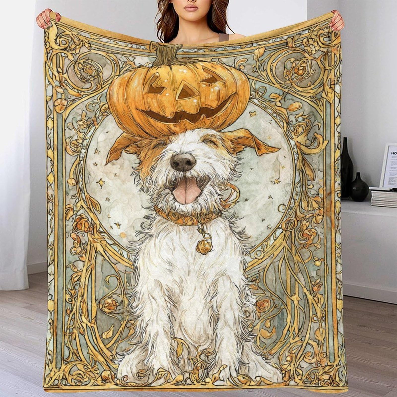 Cadeau grand-mère personnalisé couverture douce Halloween chien