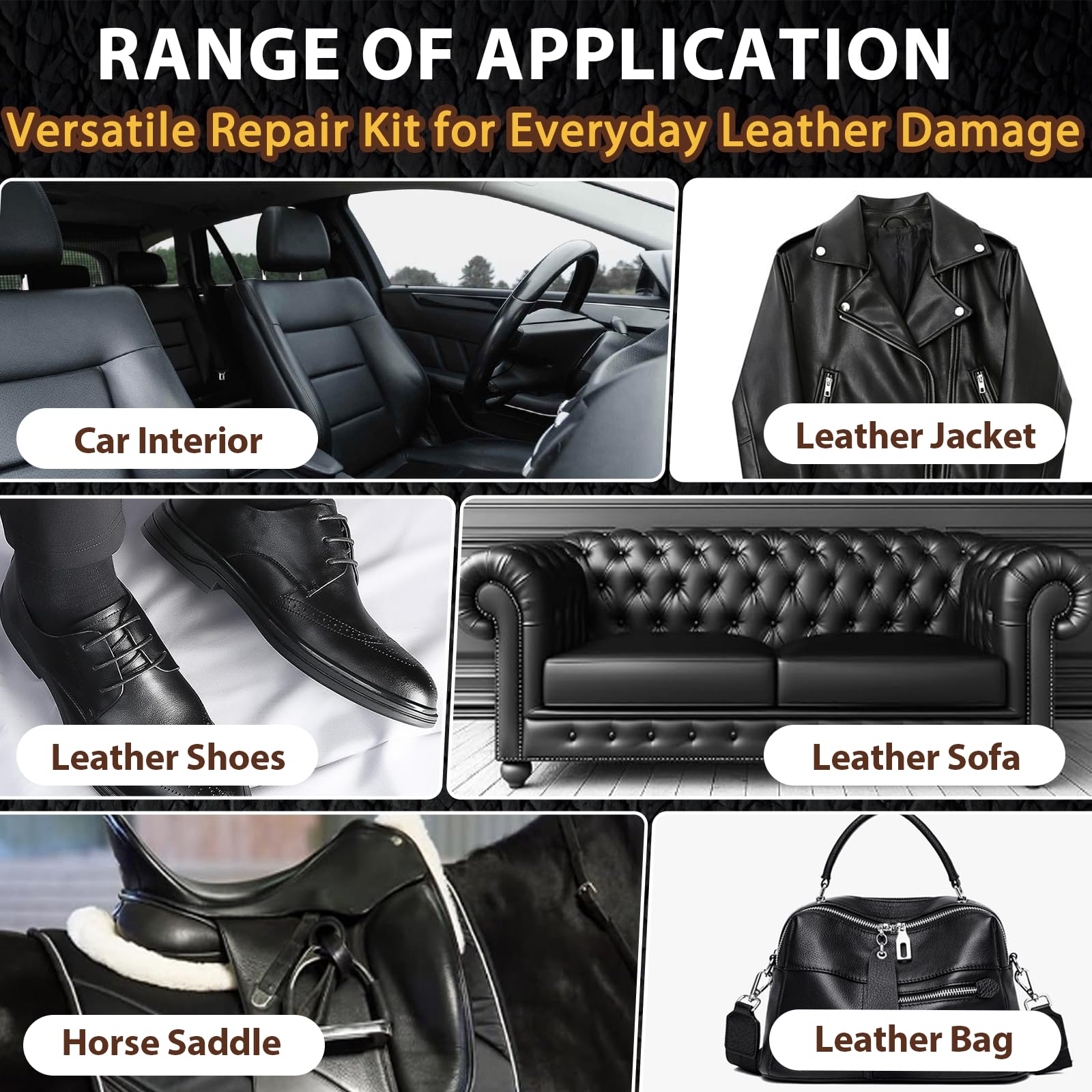 Black Leather Repair Kit Car Interior, Vinyl Repair Kit for Furniture, Sofa, Jacket, Purse – Super Easy Instructions to Fix Scratches, Tears, Holes, and Peeling