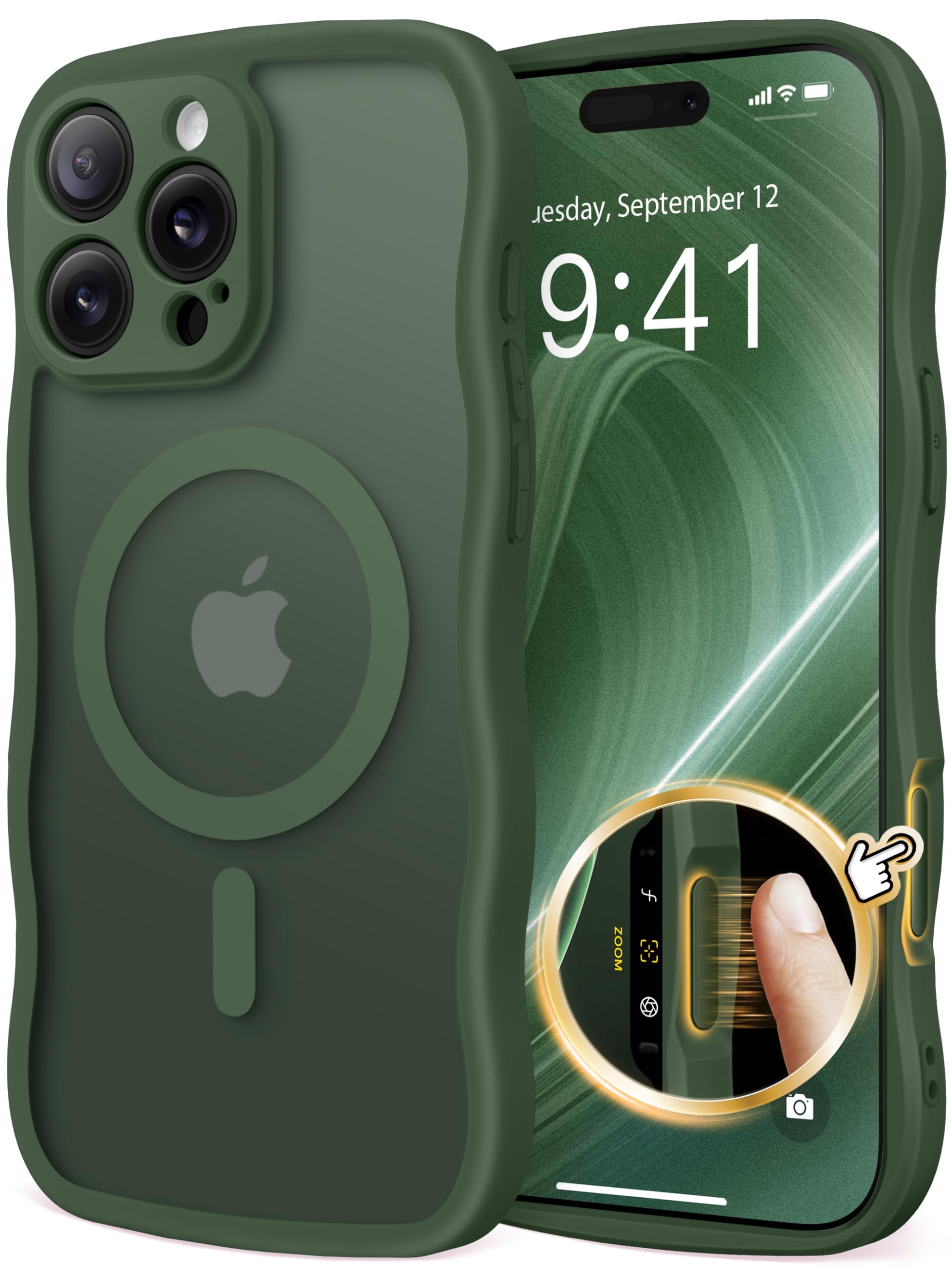 CAPRARO for iPhone 16 Pro Case for Women Girls, Upgraded [Full Camera Protection] [Compatible with MagSafe] Cute Wave Translucent Matte Phone Case for