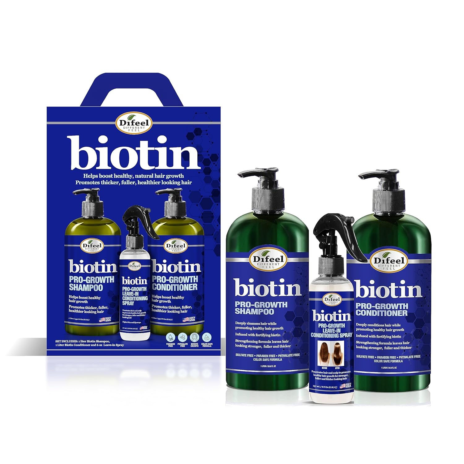 Difeel Biotin ProGrowth Shampoo, Conditioner & Leave in