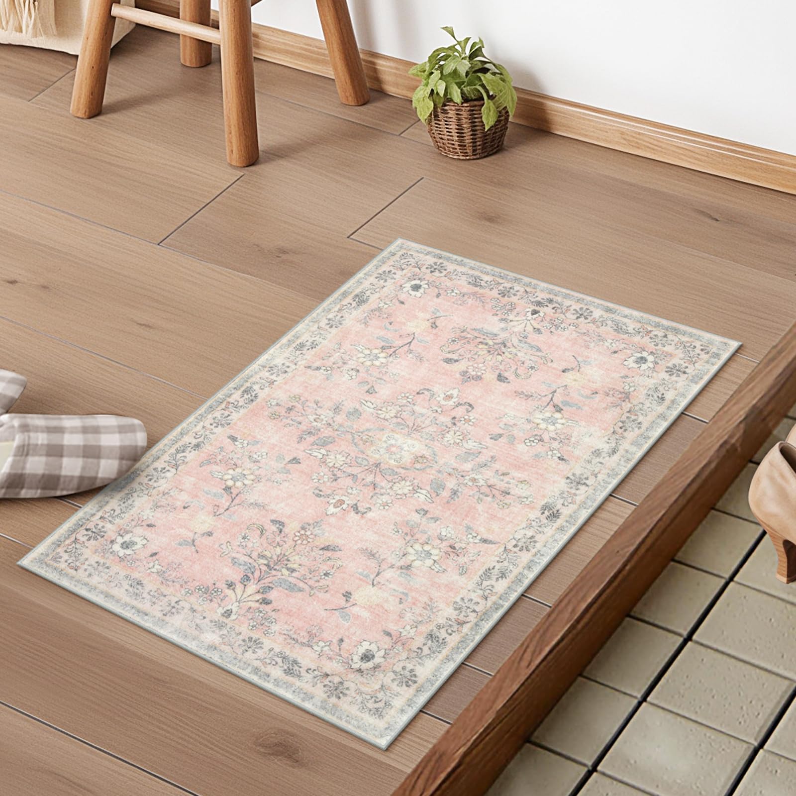 HAOCOO Entrance Mat, Indoor, Persian Style, Rug, Washable, 19.7 x 31.5 inches (50 x 80 cm), Small, Stylish, Rectangular, Anti-Slip, Memory Foam, Soundproofing, Outdoor, Dirt Removal, All Seasons