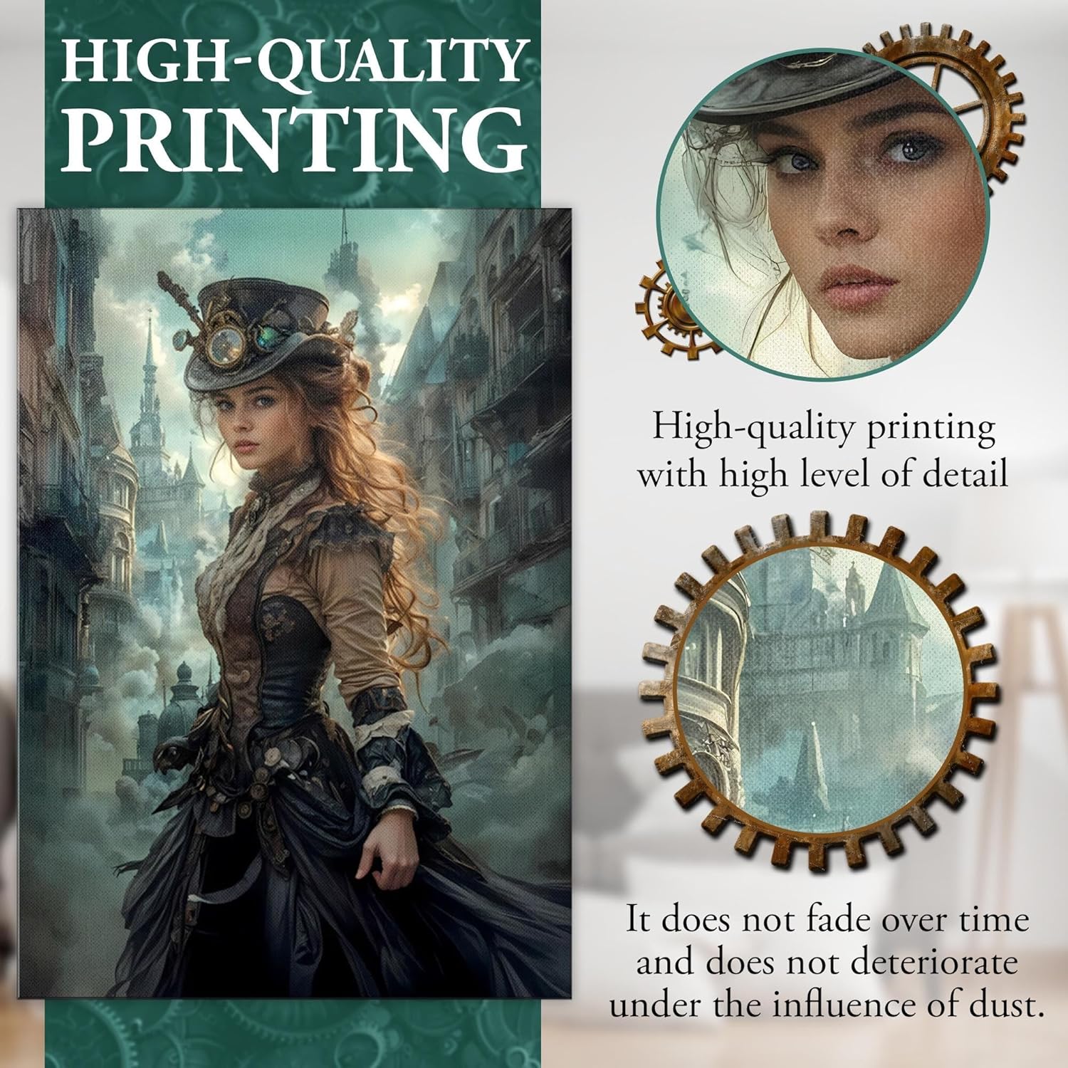 PUREVACY Steampunk Woman Art Print Industrial Canvas Pictures. Victorian Wall Decor. Canvas Wall Art Steam Punk. Modern Home Decor Size 30x45 cm / 12x18″