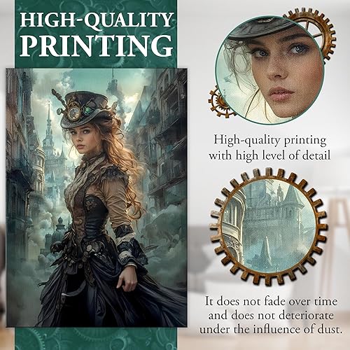Miniatura 3 de PUREVACY Cuadro industrial de la mujer steampunk, diseño de pared victoriana, diseño de Steam Punk, decoración moderna para el hogar, tamaño 19.7 x