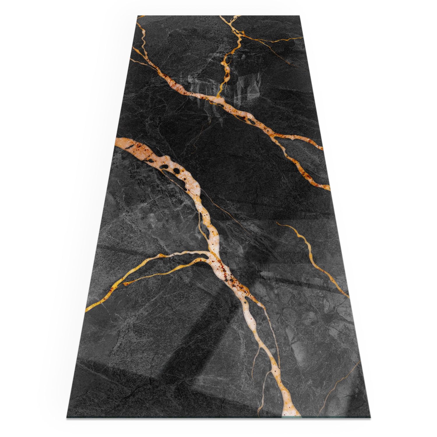 Placa protectora bajo chimenea premium de mármol elegante veteado con bordes pulidos