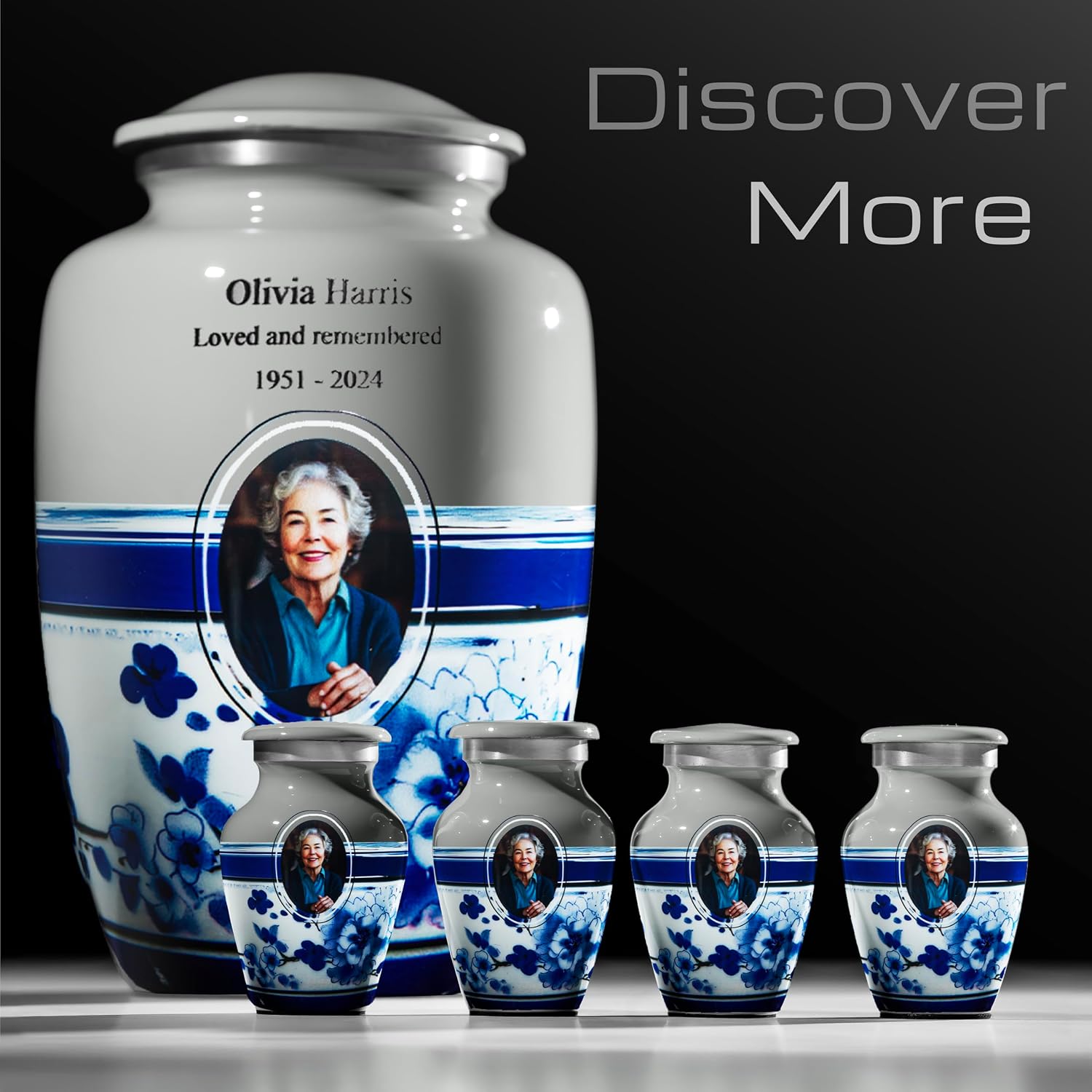 Picture Urns - Made in U.S.A Aluminum Flower Urn, Custom Photo - Blue, Large (10 x 7 inches)