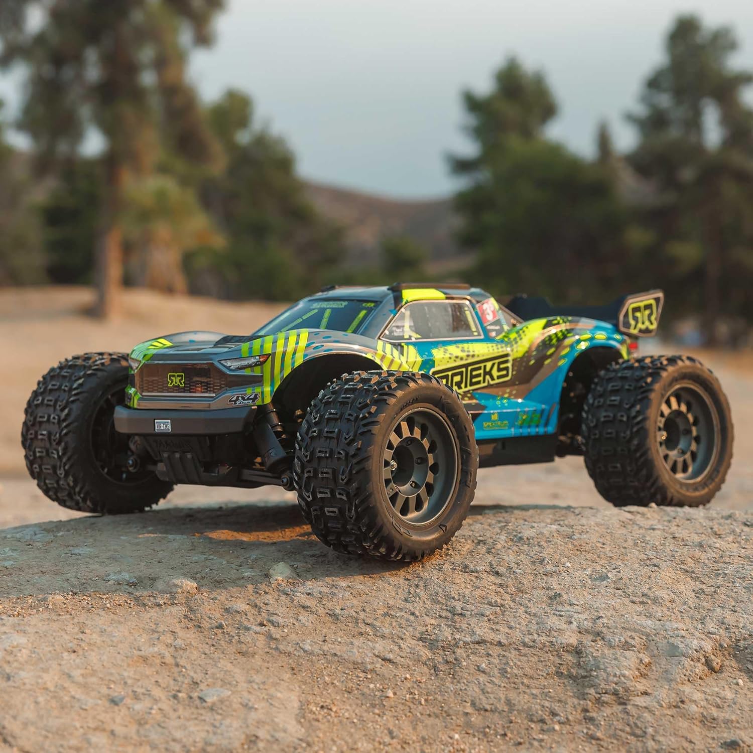 ARRMA VORTEKS RC truck on a rocky, uneven surface