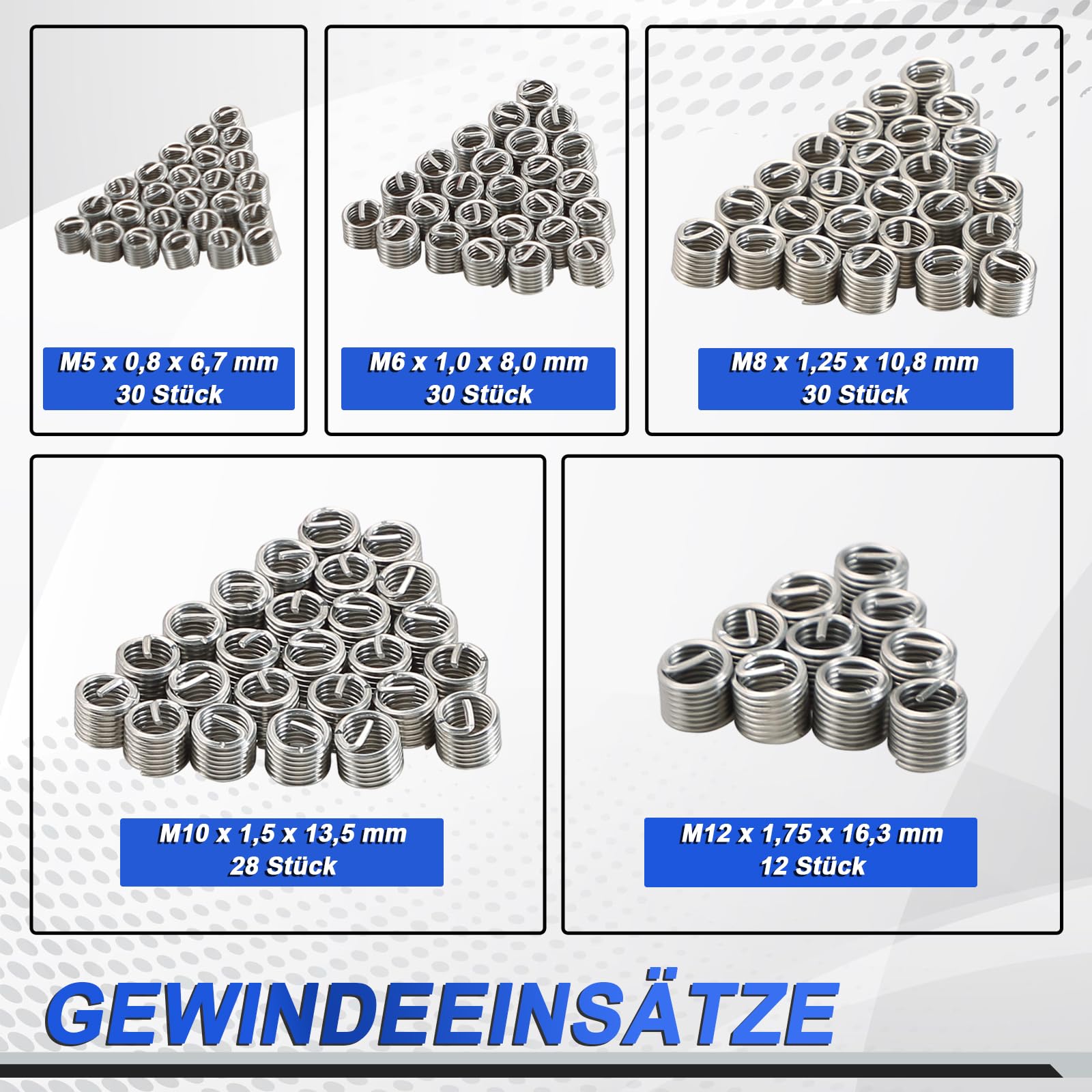DASBET Kit di attrezzi per la riparazione di filettature metriche, 151 pezzi, kit di riparazione elicoidale per trapano HSS M5 M6 M8 M10 M12 (blu)