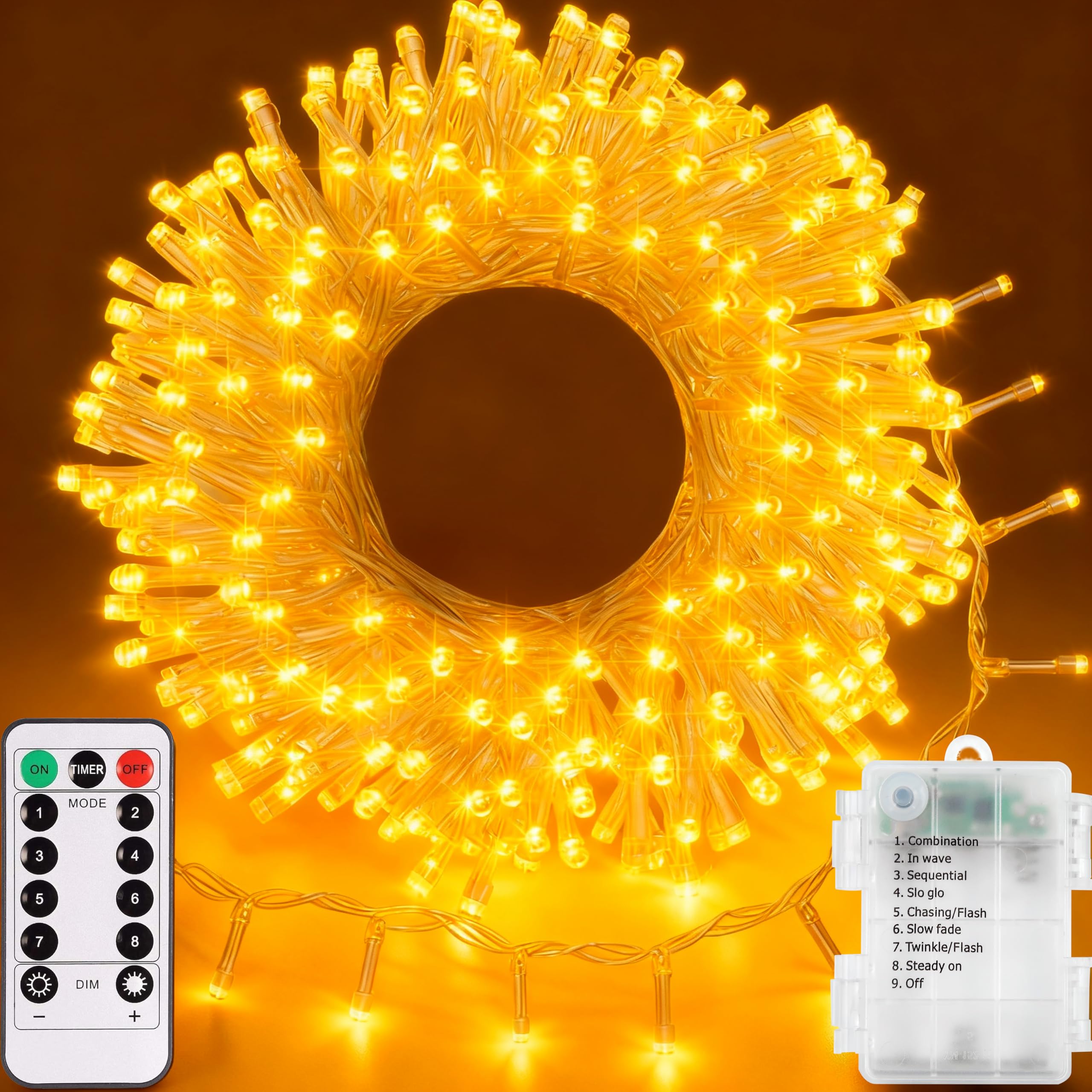 echosari String Lights Battery Powered 10M 100LED Warm White Fairy Light with Remote — image 1