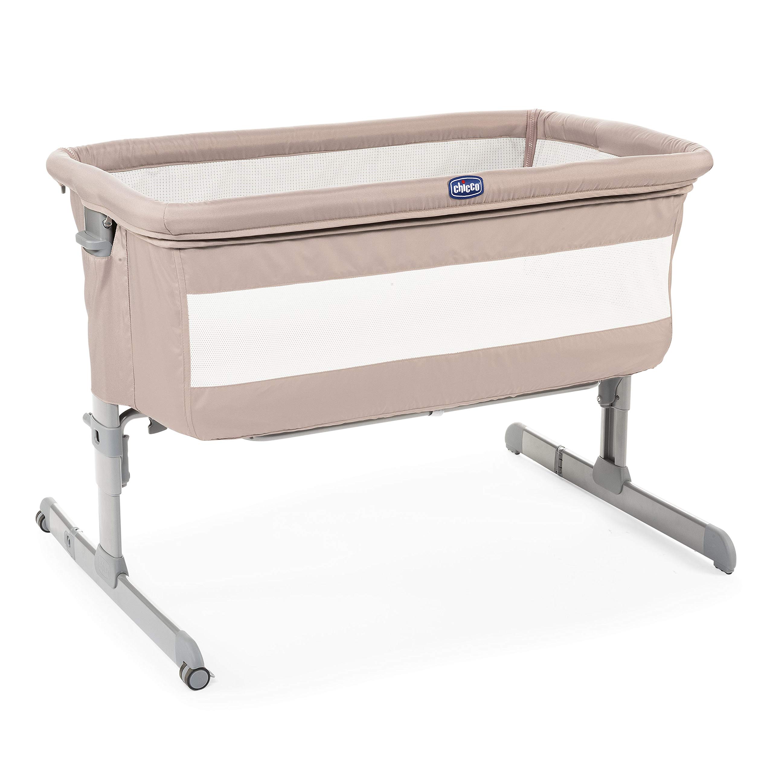 Chicco Next2Me Cuna de Colecho para Bebé con Colchón, Apertura Lateral, Altura Ajustable, Paneles de Malla, Ruedas y Bolsa de Viaje 0-6 Meses