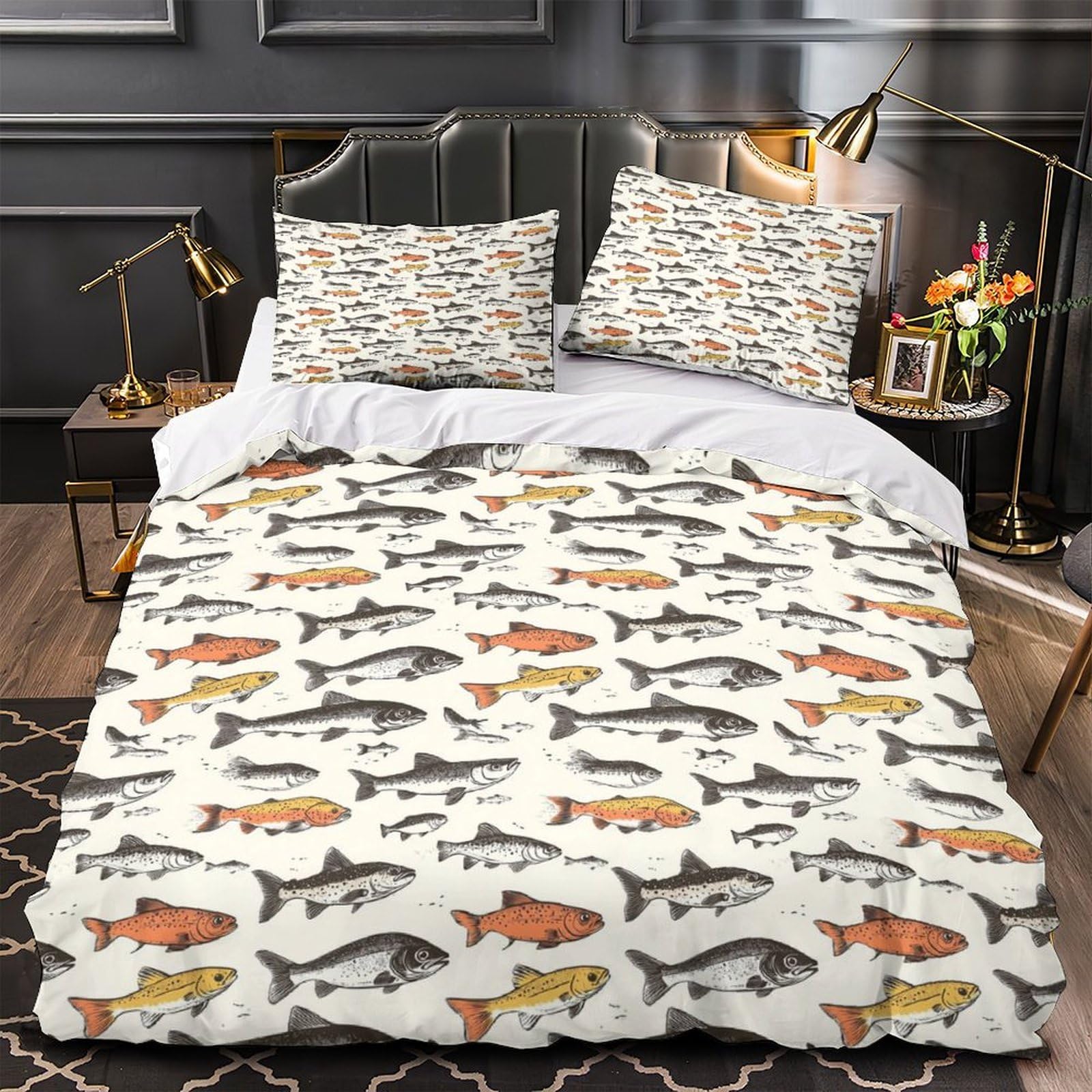 Housse de couette poisson vintage pour décorer une chambre d'ado fille 140x200