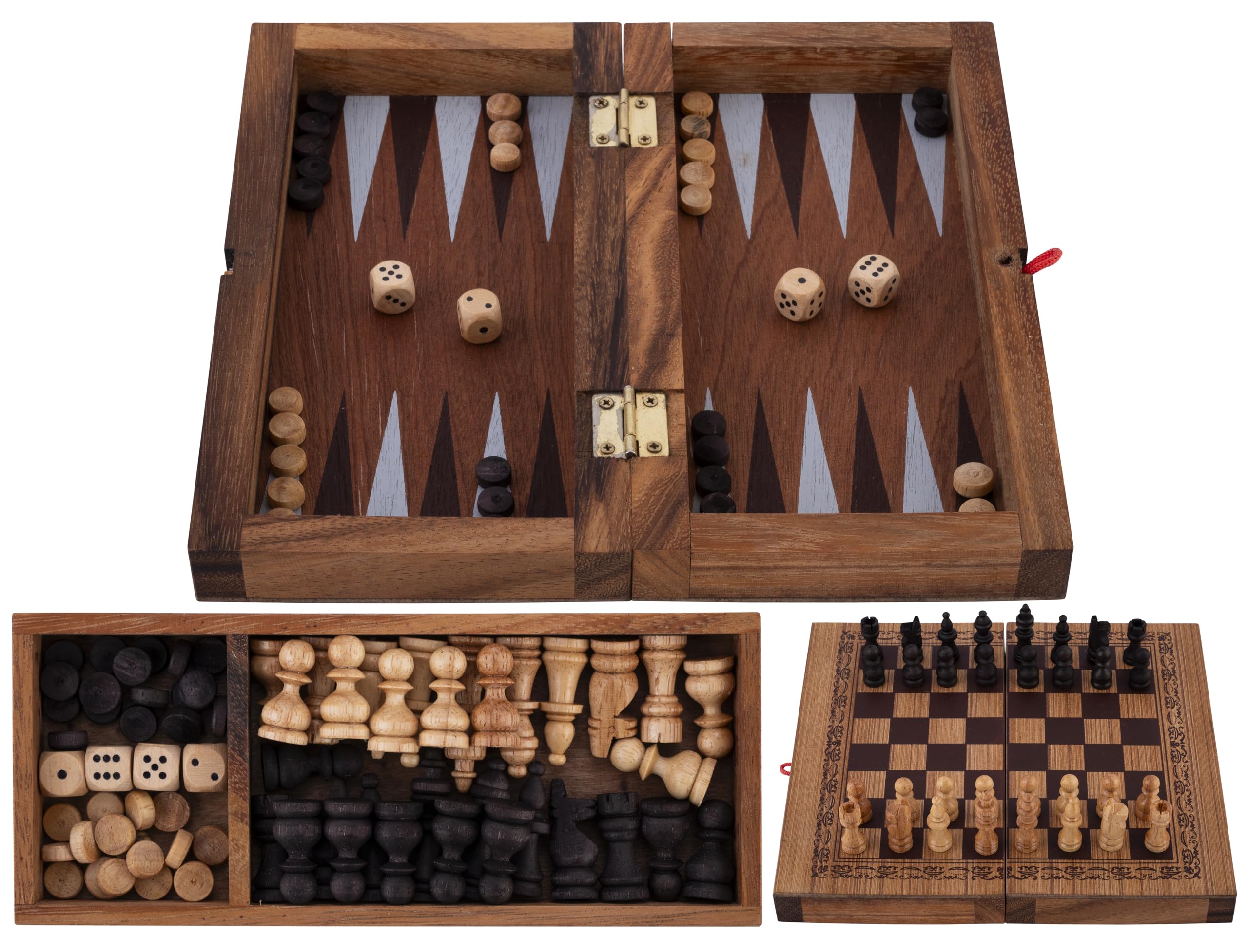 Engelhart, 350521, Chess and Backgammon Set in Sustainable Wood with Fine Decorations, 26 cm, 2-in-1 Folding Board Game