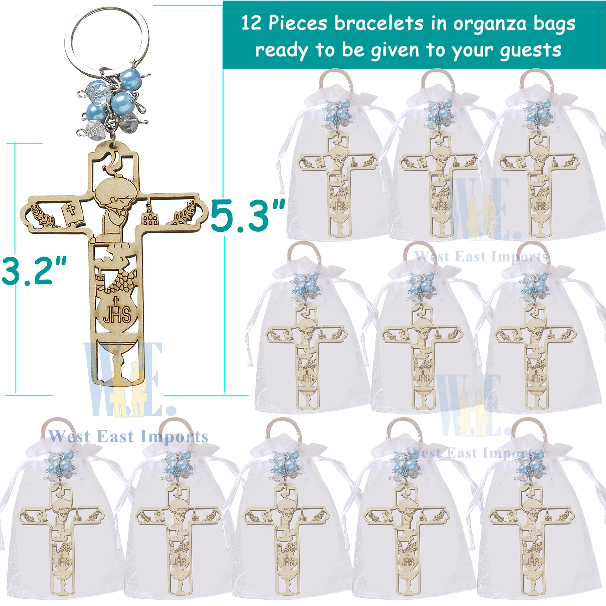 12 Pcs First Holy Communion Wooden Keychain Favor Boy Recuerdos para
