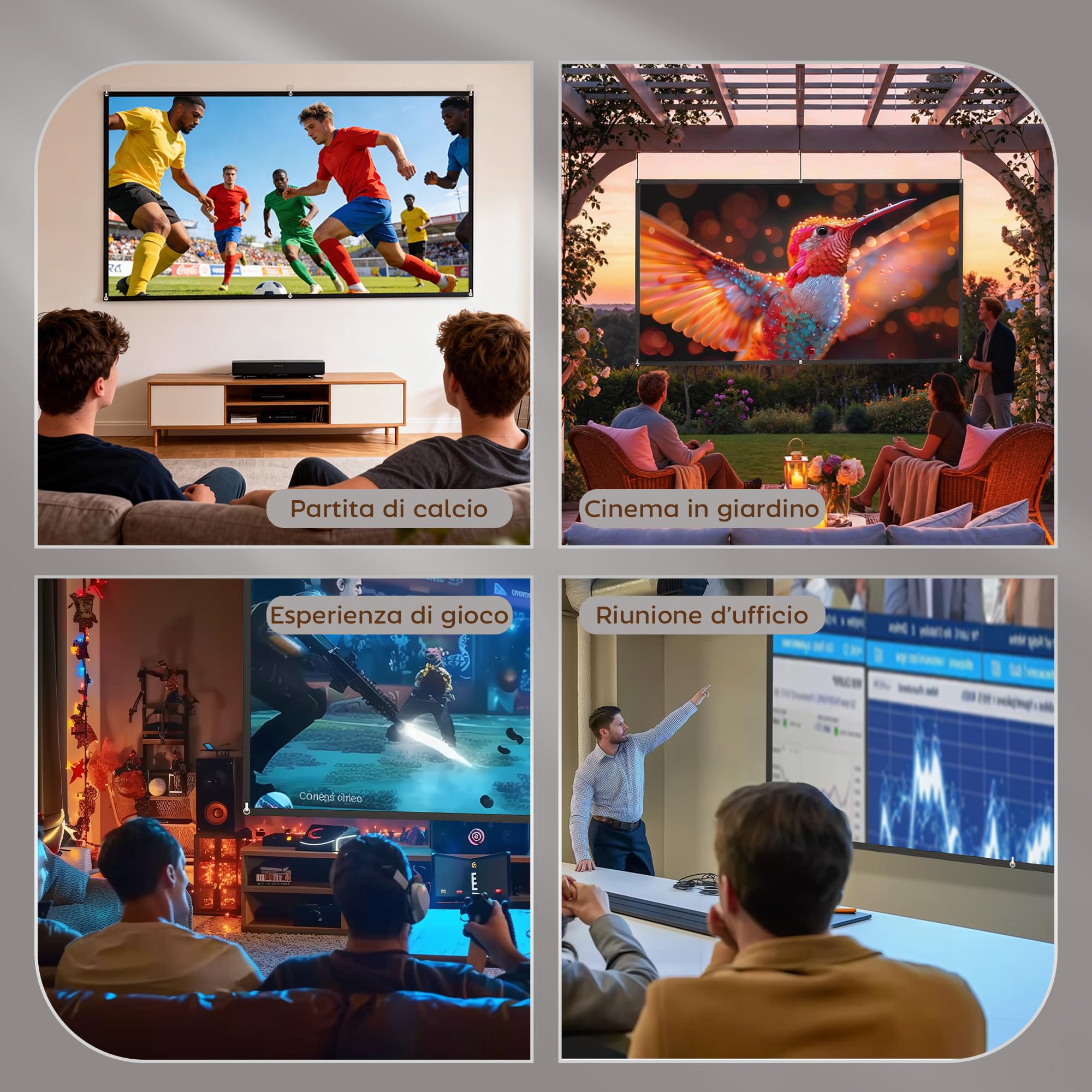 HOMCOM Telo Proiettore da 100 Pollici 4K/8K HD Formato 16:9, Altezza Regolabile Manuale, Schermo Proiettore Lavabile, Grandangolo di 160 Gradi, per Casa, Home, Cinema, Ufficio, Bianco