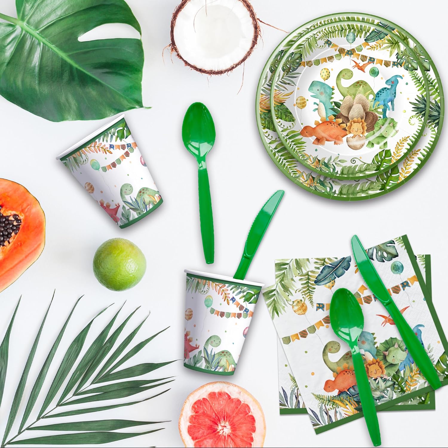 APOWBLS Dinosaur Birthday Party Supplies - Dinosaur Baby Shower Decorations Tableware, Plate, Cup, Napkin, Tablecloth, Cutlery, Watercolor Dino Theme Baby Shower Birthday Party Decorations | Serve 24 - Image 6