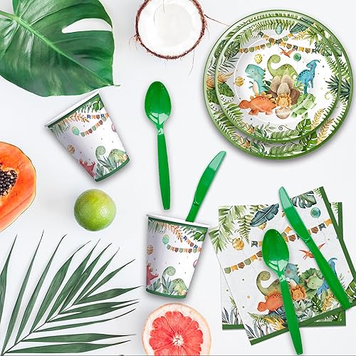 Miniatura 6 de Suministros para fiesta de cumpleaños de dinosaurios decoración de dinosaurio para baby shower, plato, taza, servilleta, mantel, cubiertos,