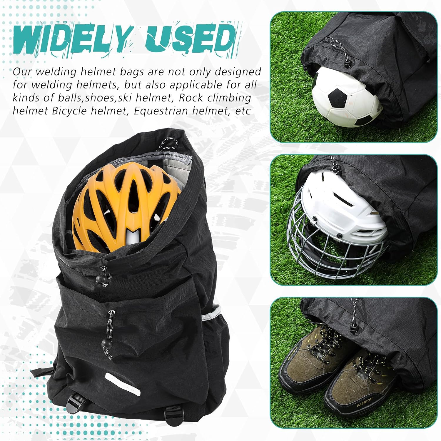 Aliceset Helmet Backpacks Welding, Waterproof Motorcycle Helmet Bag with Drawstring, Adjustable Shoulder Straps Pocket, Nylon, Large Capacity, Gift for Electrician Welder School Students(Black)