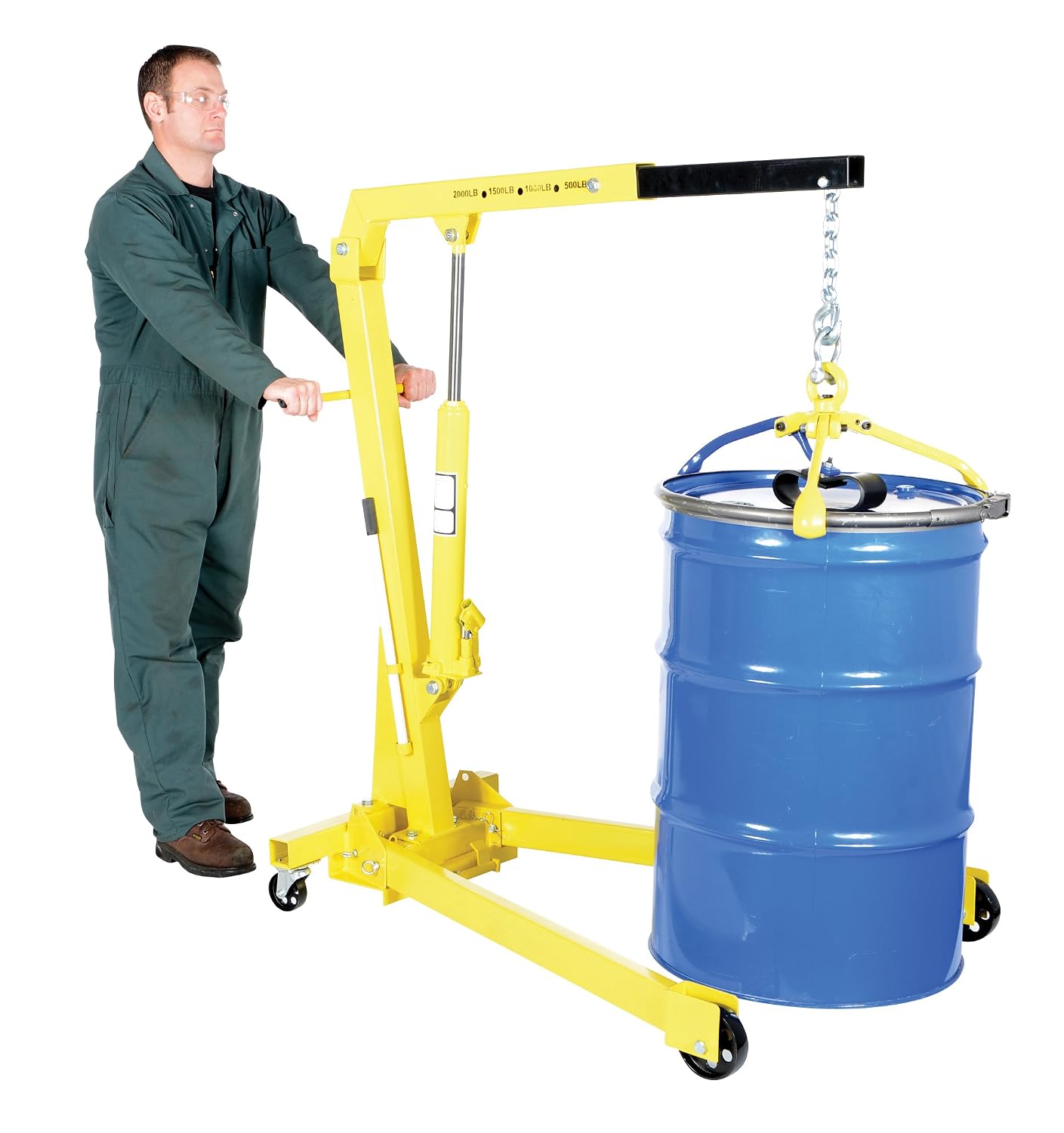 Vestil EHN-20-C Heavy Duty Steel Shop Crane Engine Hoist with Folding Legs, Yellow, 2000 lbs Capacity
