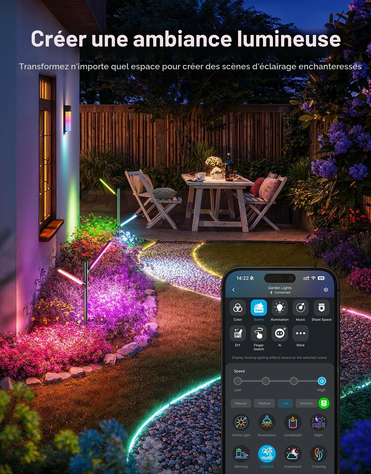 Govee Lampe de Jardin LED, RGBWWIC Lumière Extérieure en Métal Etanche IP66, Forme et Hauteur DIY, 16 Millions de Couleurs, 64 Scènes, Alexa Matter Compatible, pour Chemin Allée Pelouse Decor, 2pcs