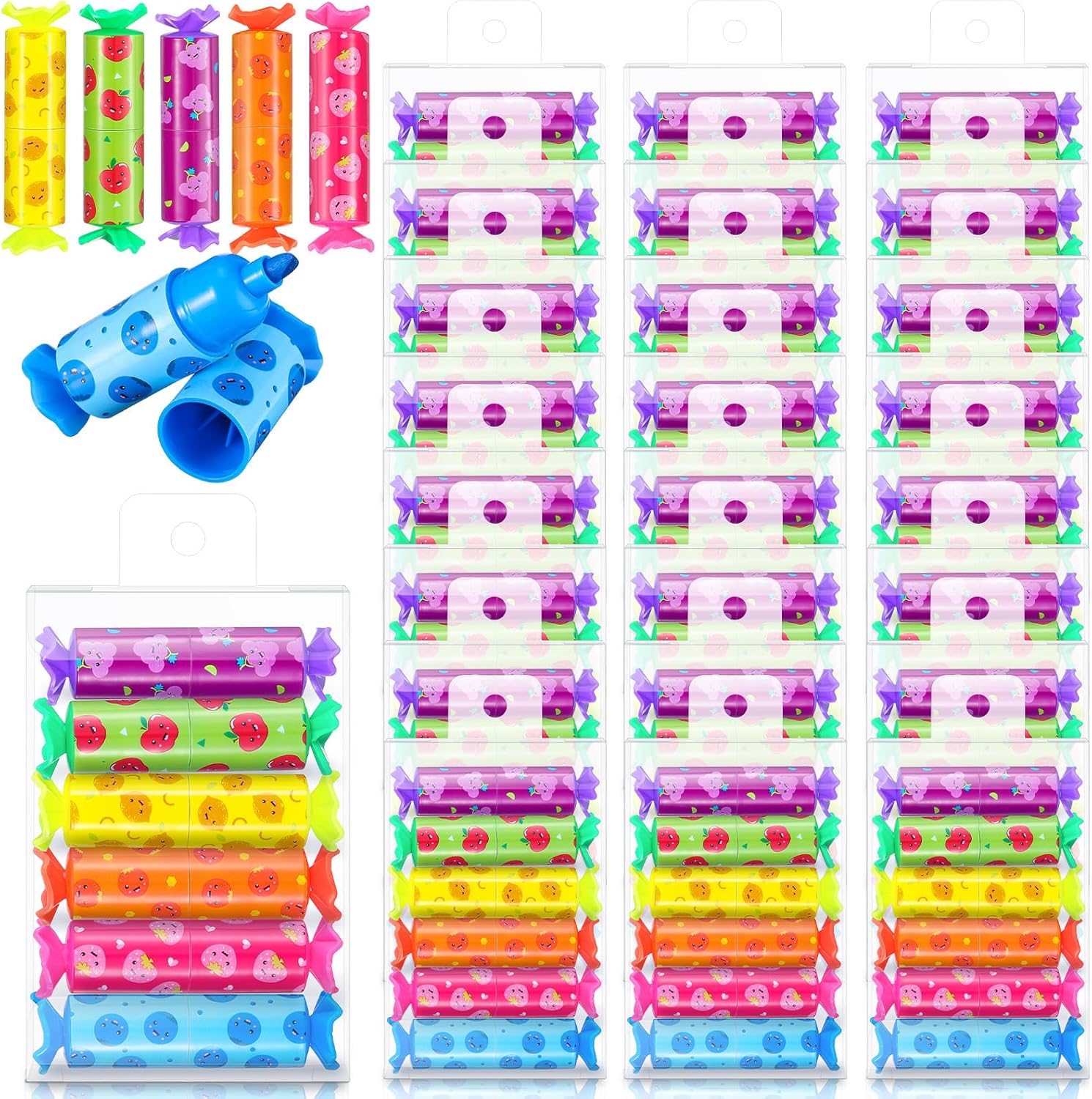 Geyee 144 Pcs Mini Highlighter Candy Pastel Highlighter for Kid Student 6 Colors Cute Chisel Tip Marker Pen for Candy Party Birthday Drawing Poster Diary Greeting Card School Office Supplies