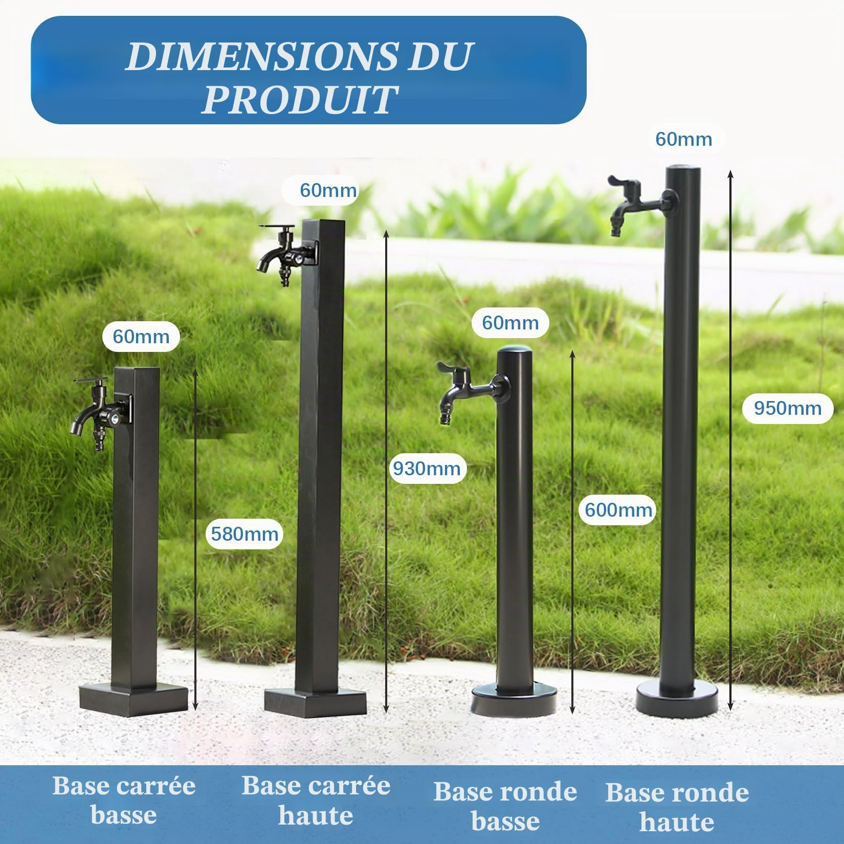 Colonne d'eau de jardin autoportante,Robinet à colonne d'eau extérieure résistant au gel,distributeur d'eau en acier inoxydable,fontaine d'eau pour terrasse,irrigation agricole 60cm Noir F