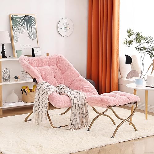 Miniatura 88 de Comfy - Silla de dormitorio plegable de gran tamaño con piel sintética suave, marco de metal, para dormitorio, sala de estar, balcón, patio,
